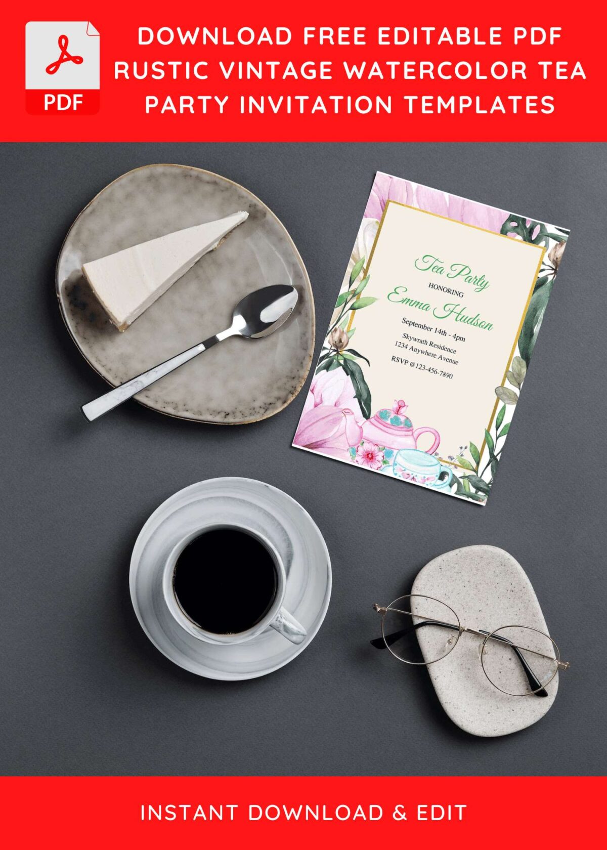 (Free Editable PDF) Blissful Garden Tea Birthday Party Invitation Templates G