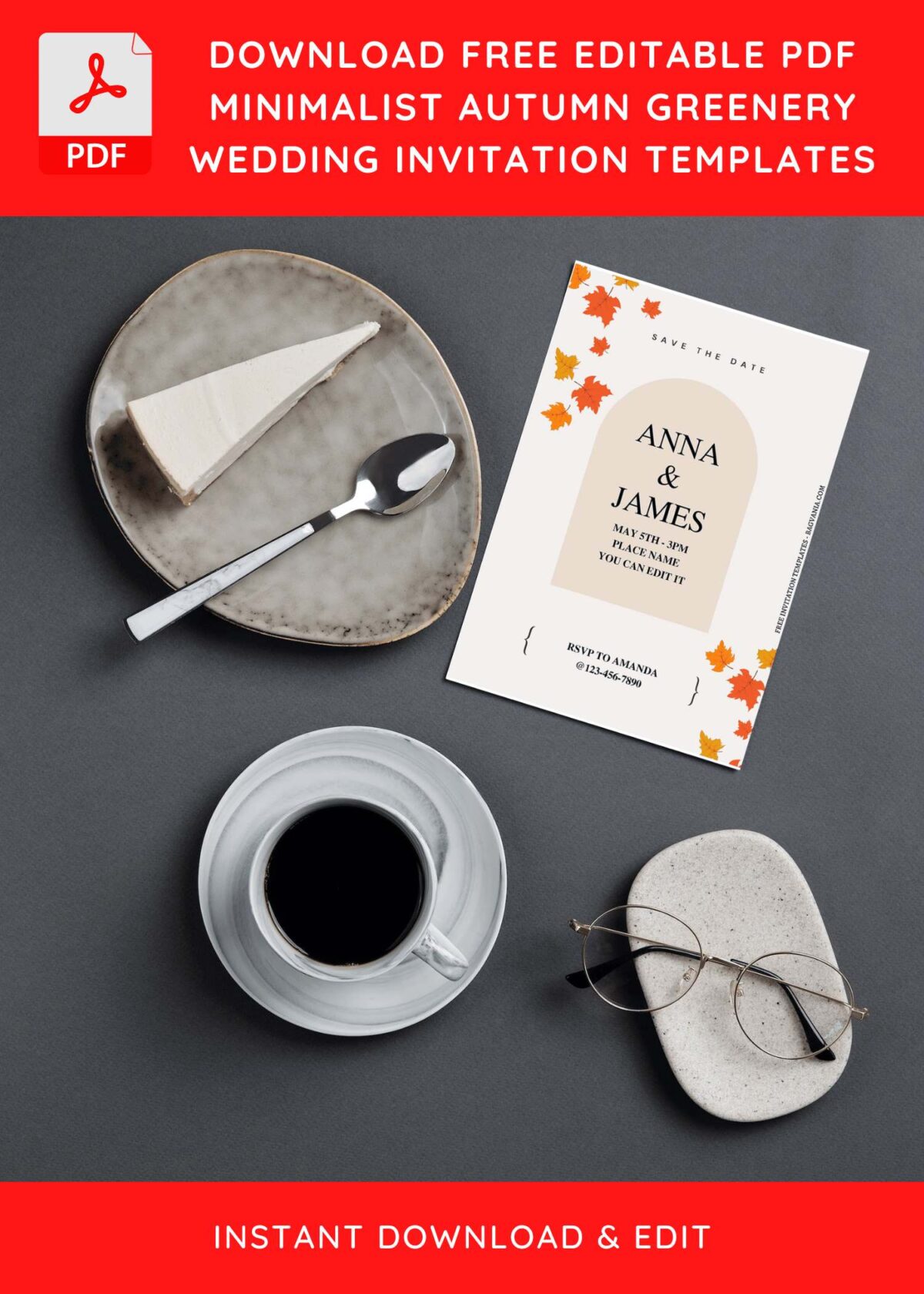 (Free Editable PDF) Aesthetic Autumn Leaves Wedding Invitation Templates G