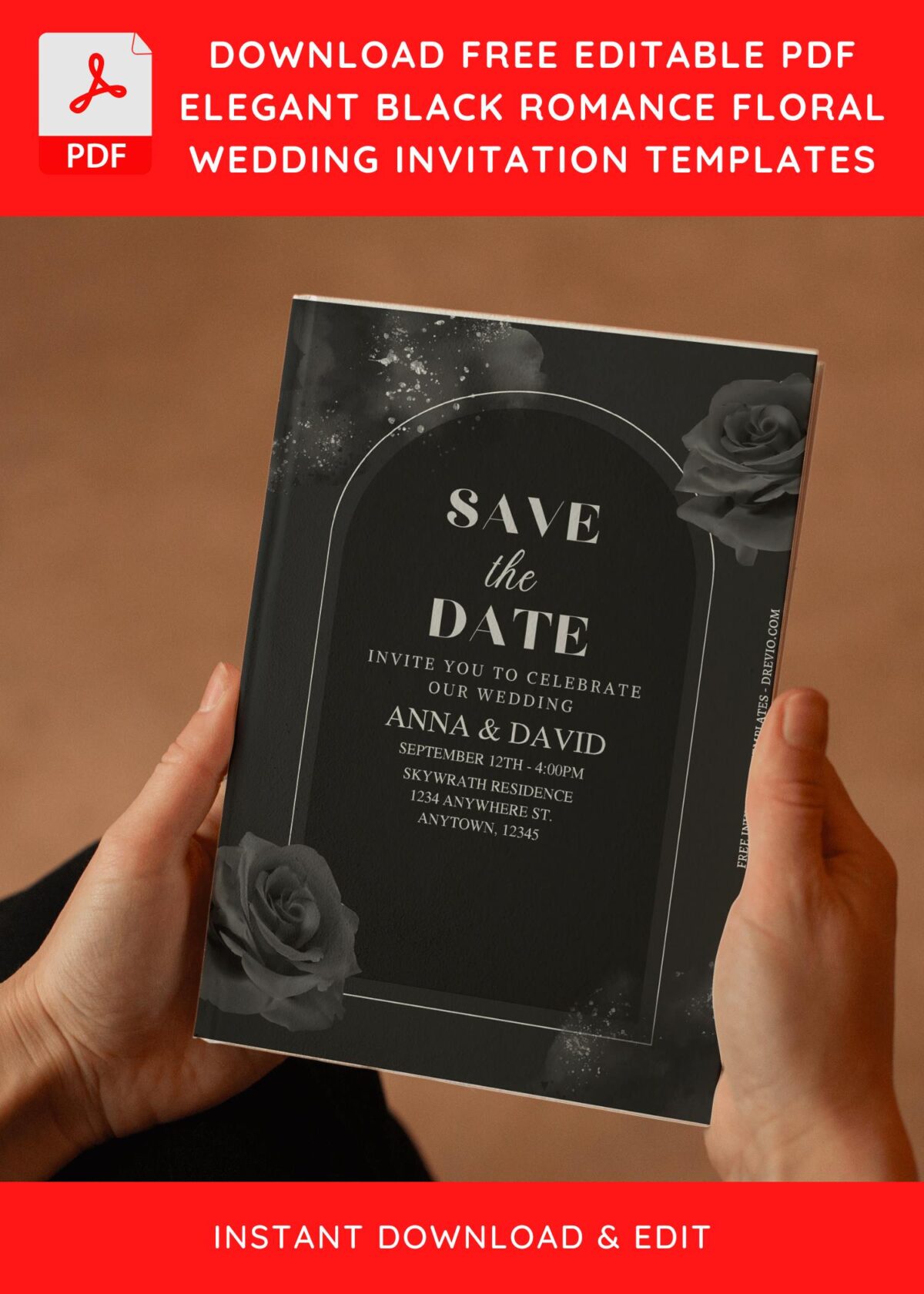 (Free Editable PDF) Classically Elegant Dark Floral Wedding Invitation Templates E