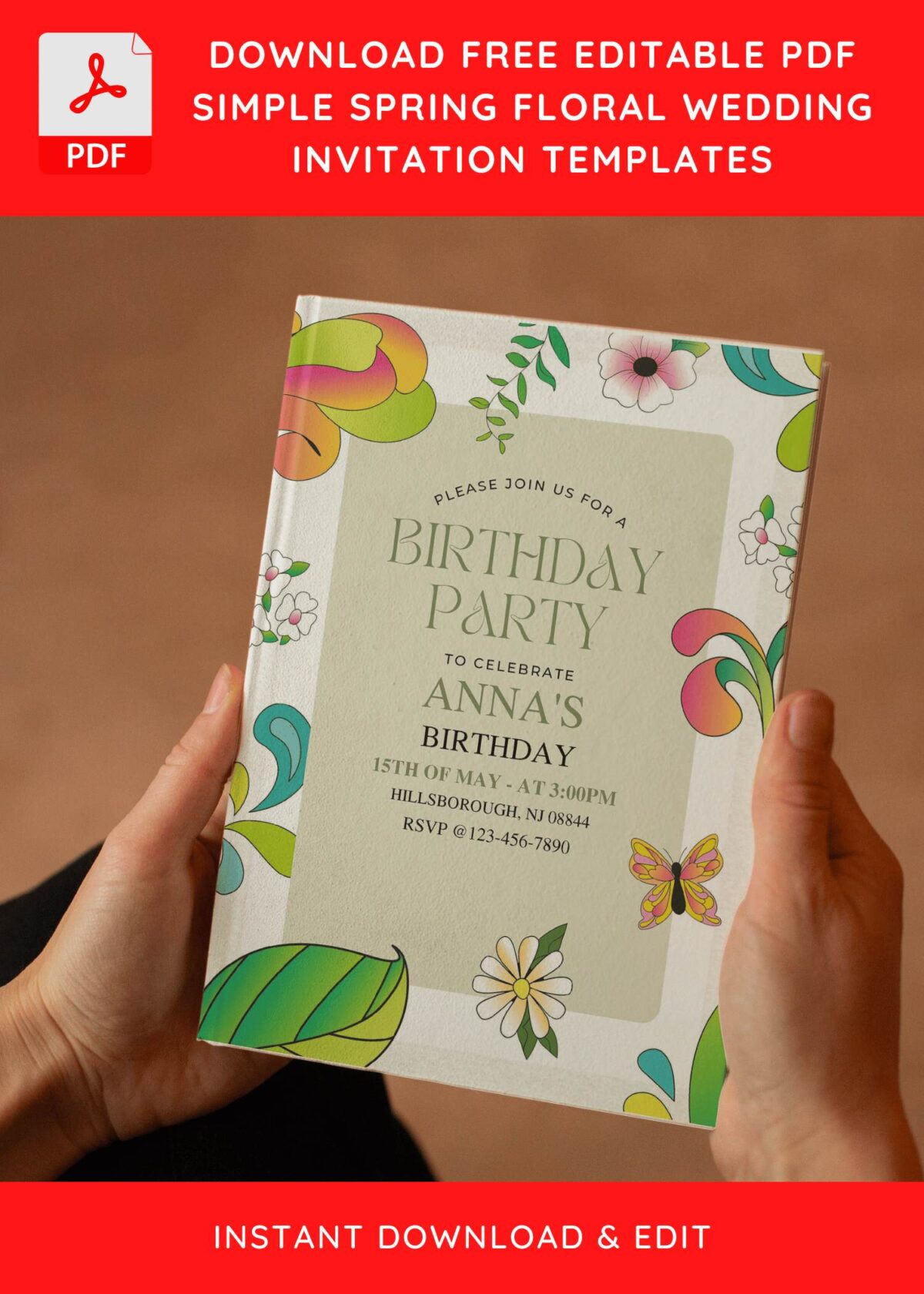 (Free Editable PDF) Creative Hand Drawn Floral Birthday Invitation Templates E