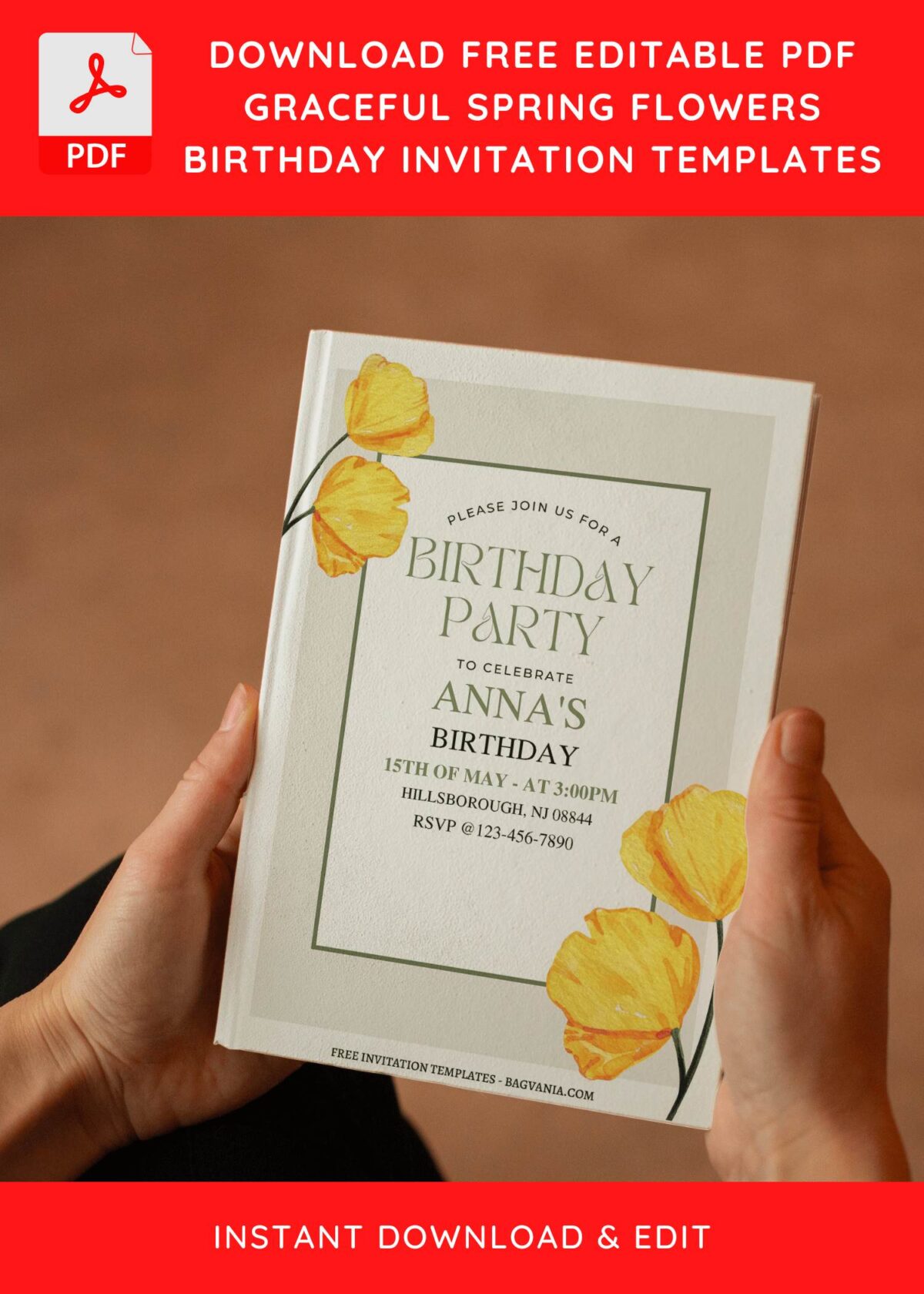 (Free Editable PDF) Blossoming Garden Edge Birthday Invitation Templates E