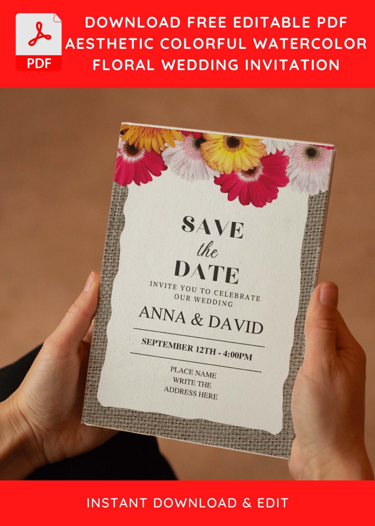(Free Editable PDF) Soft & Delicate Sunflower Wedding Invitation Templates E