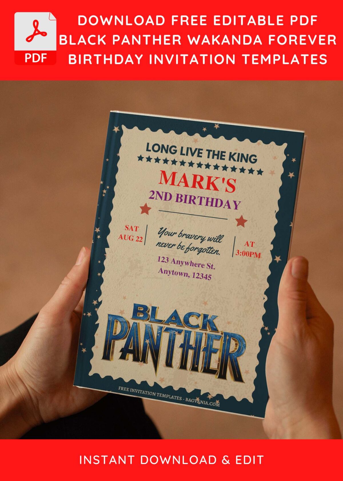(Free Editable PDF) Marvel Black Panther Birthday Invitation Templates E