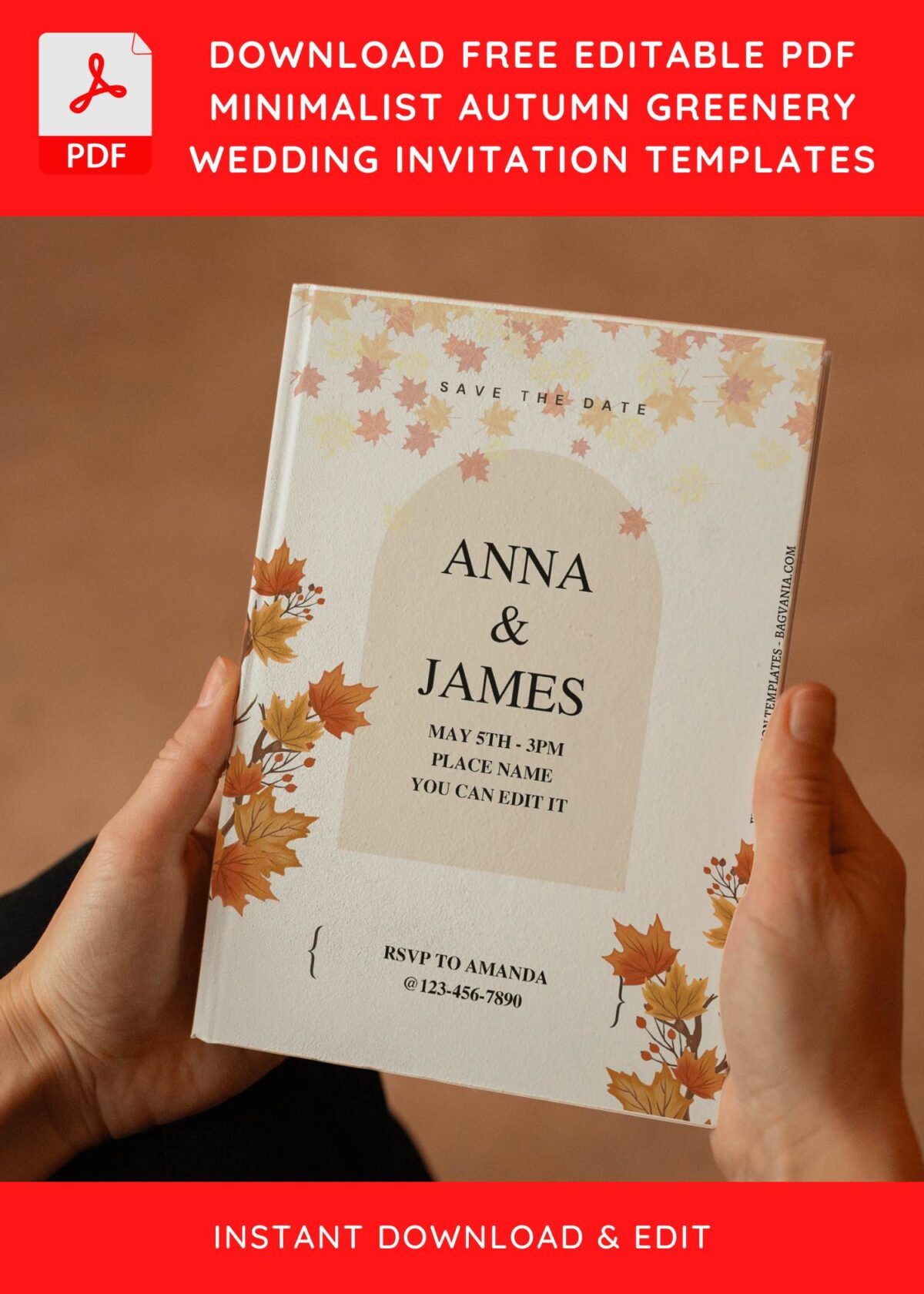 (Free Editable PDF) Aesthetic Autumn Leaves Wedding Invitation Templates E