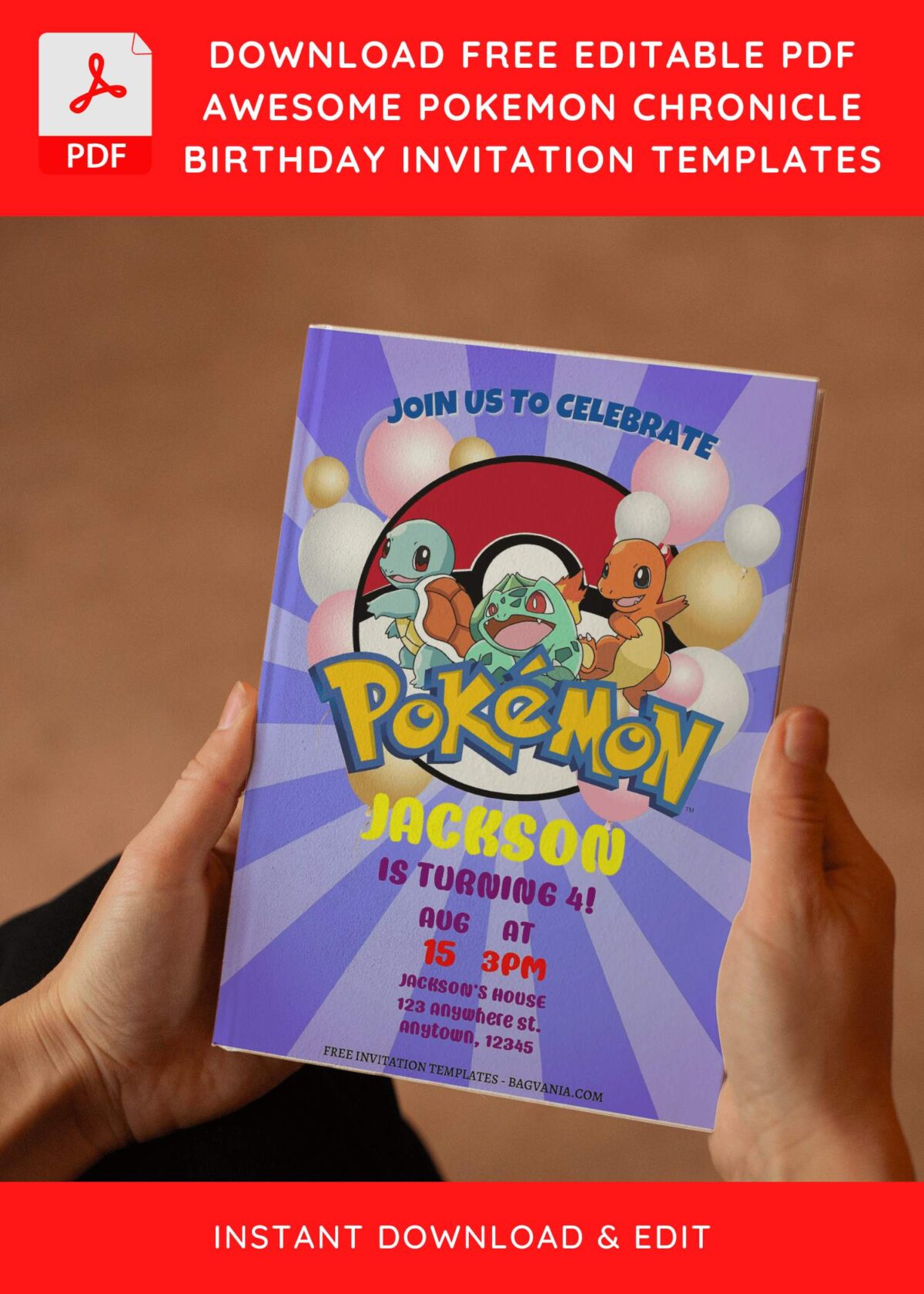 (Free Editable PDF) Epic Pokémon Chronicle Birthday Invitation Templates E
