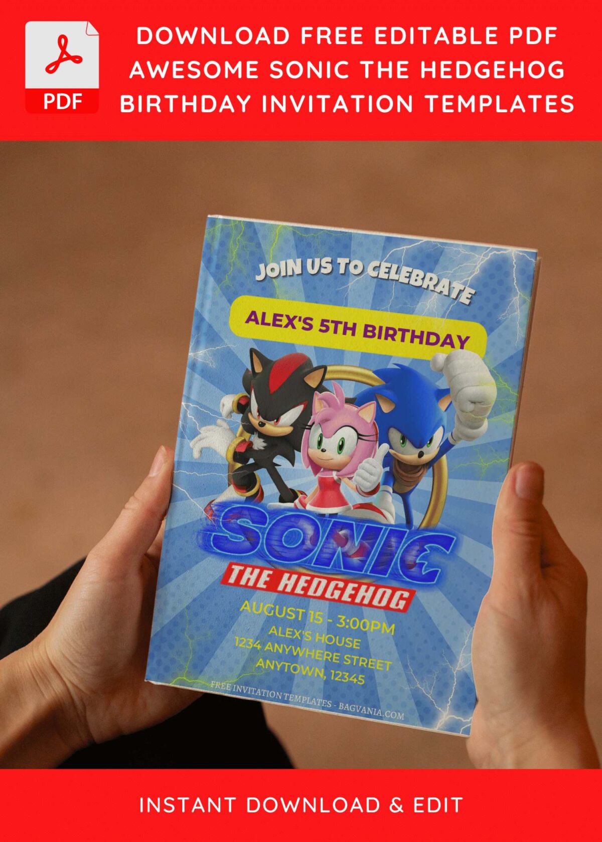 (Free Editable PDF) Thunderous Sonic Adventure Birthday Invitation Templates E