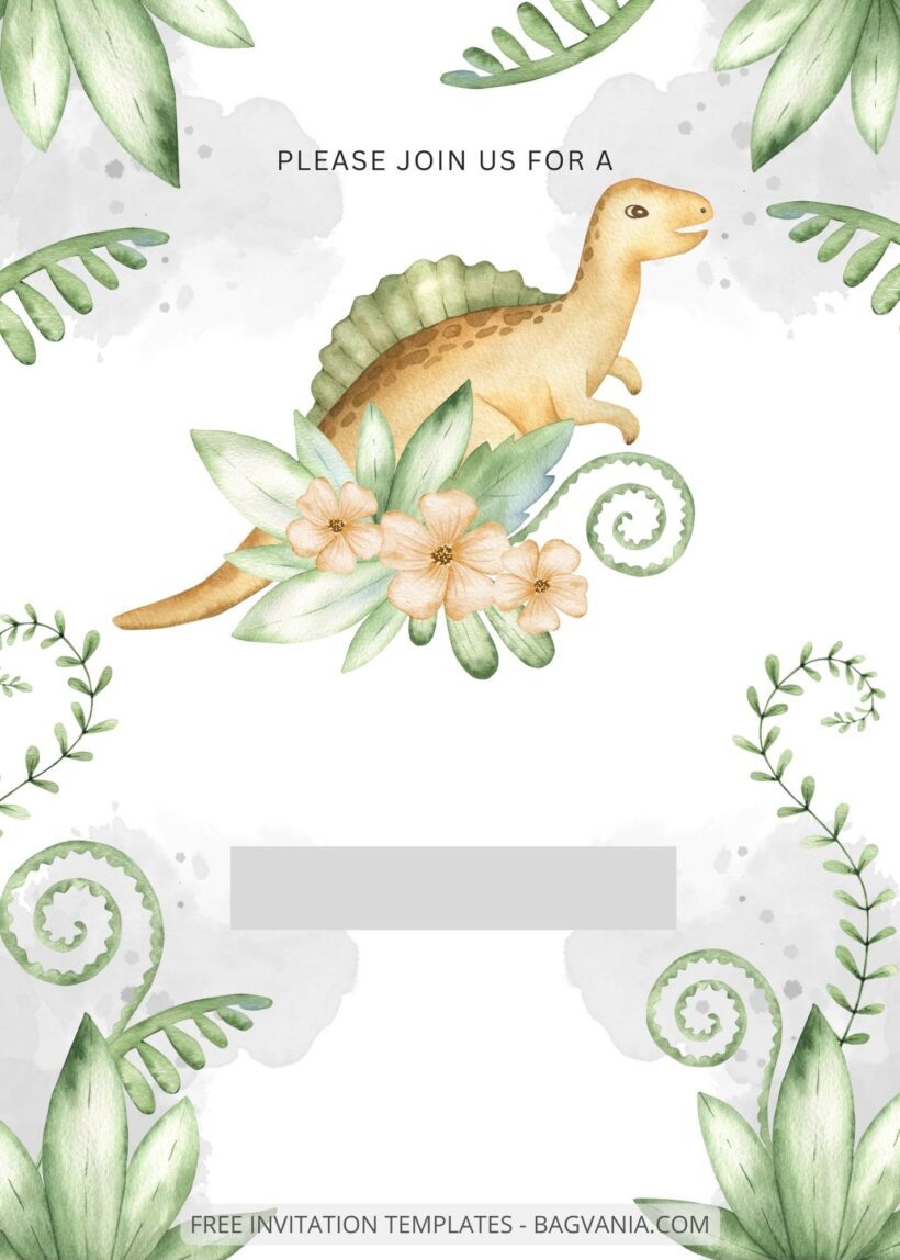 Blank Dino Floral Birthday Invitation Templates Six