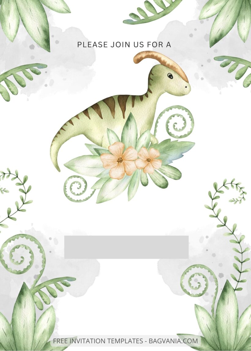 Blank Dino Floral Birthday Invitation Templates Three