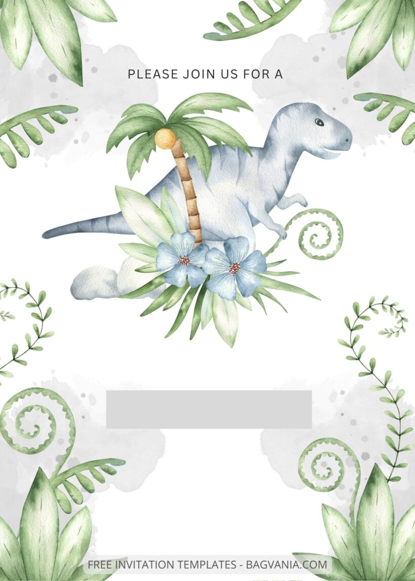 Blank Dino Floral Birthday Invitation Templates Two