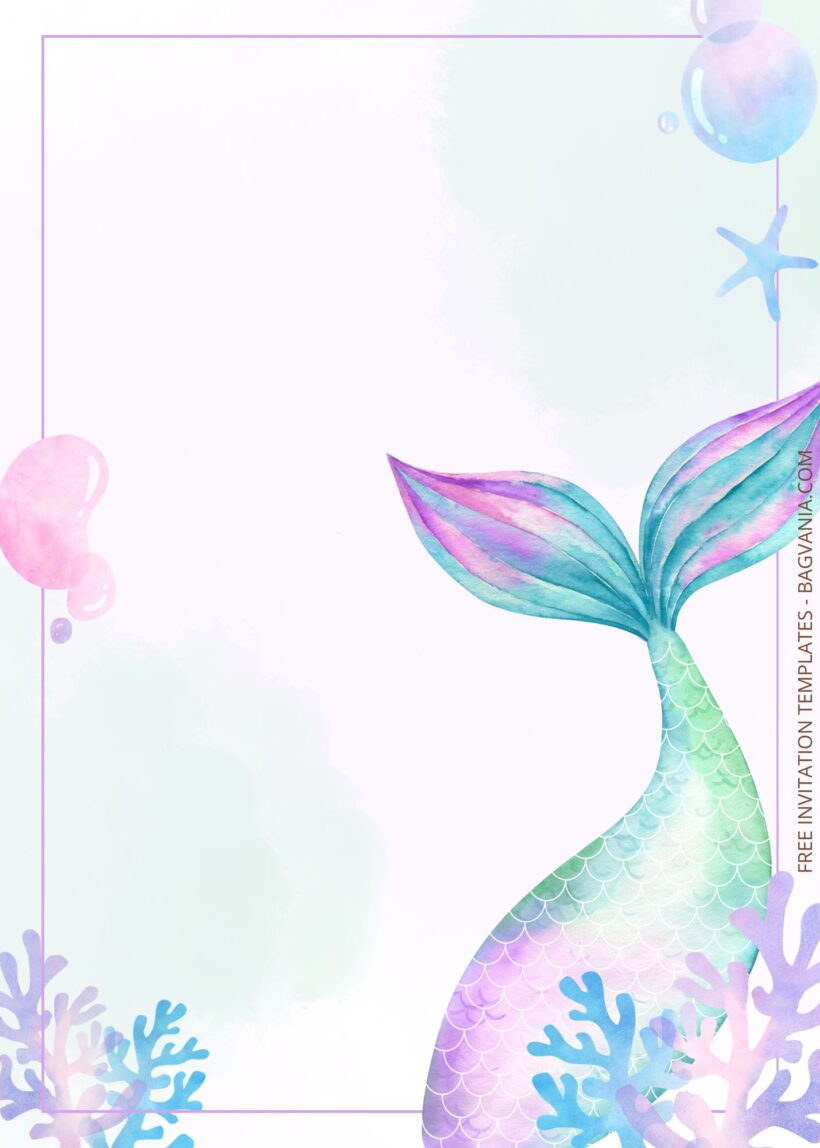 Blank Mermaid Tail Birthday Invitation Templates Five