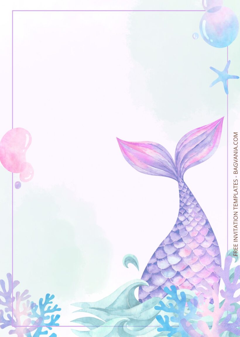 Blank Mermaid Tail Birthday Invitation Templates SIx