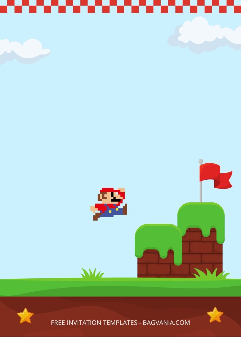 Blank Pixel Mario Birthday Invitation Templates Five