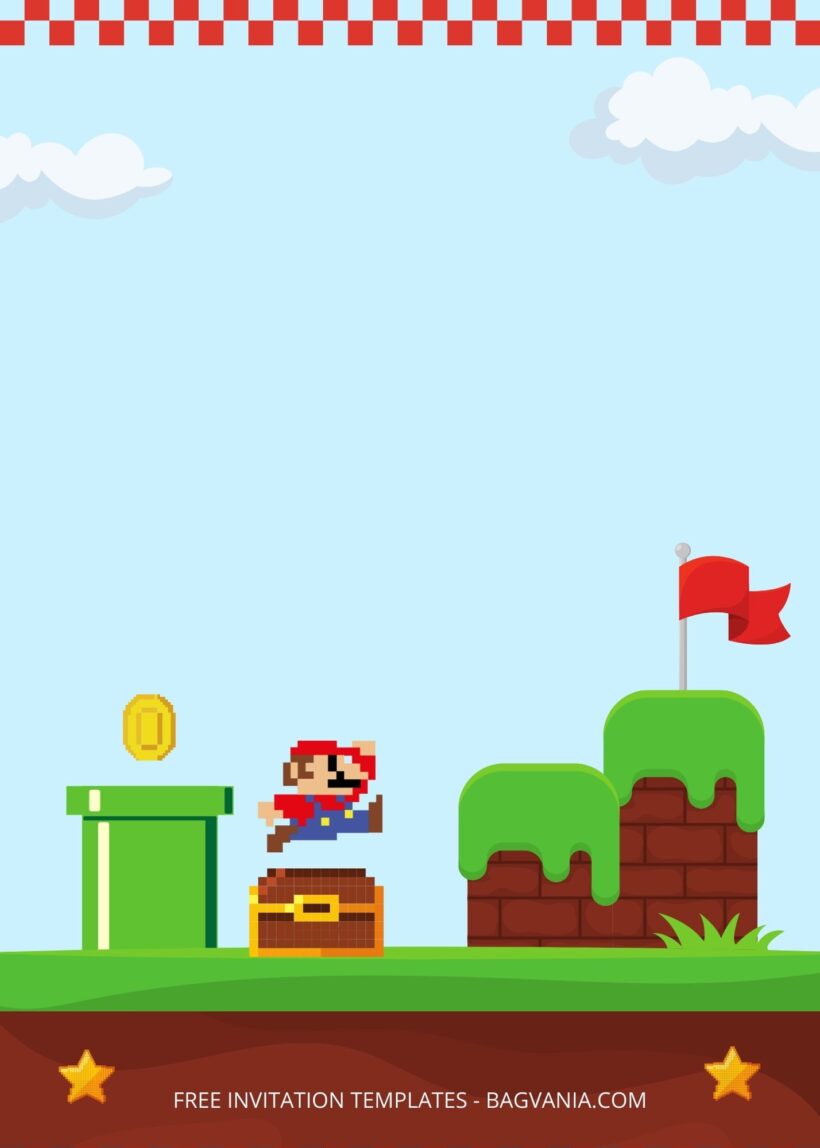 Blank Pixel Mario Birthday Invitation Templates One