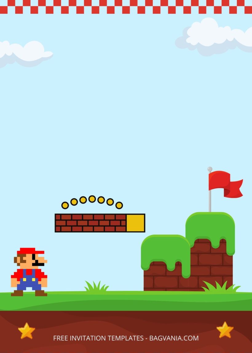 Blank Pixel Mario Birthday Invitation Templates Three
