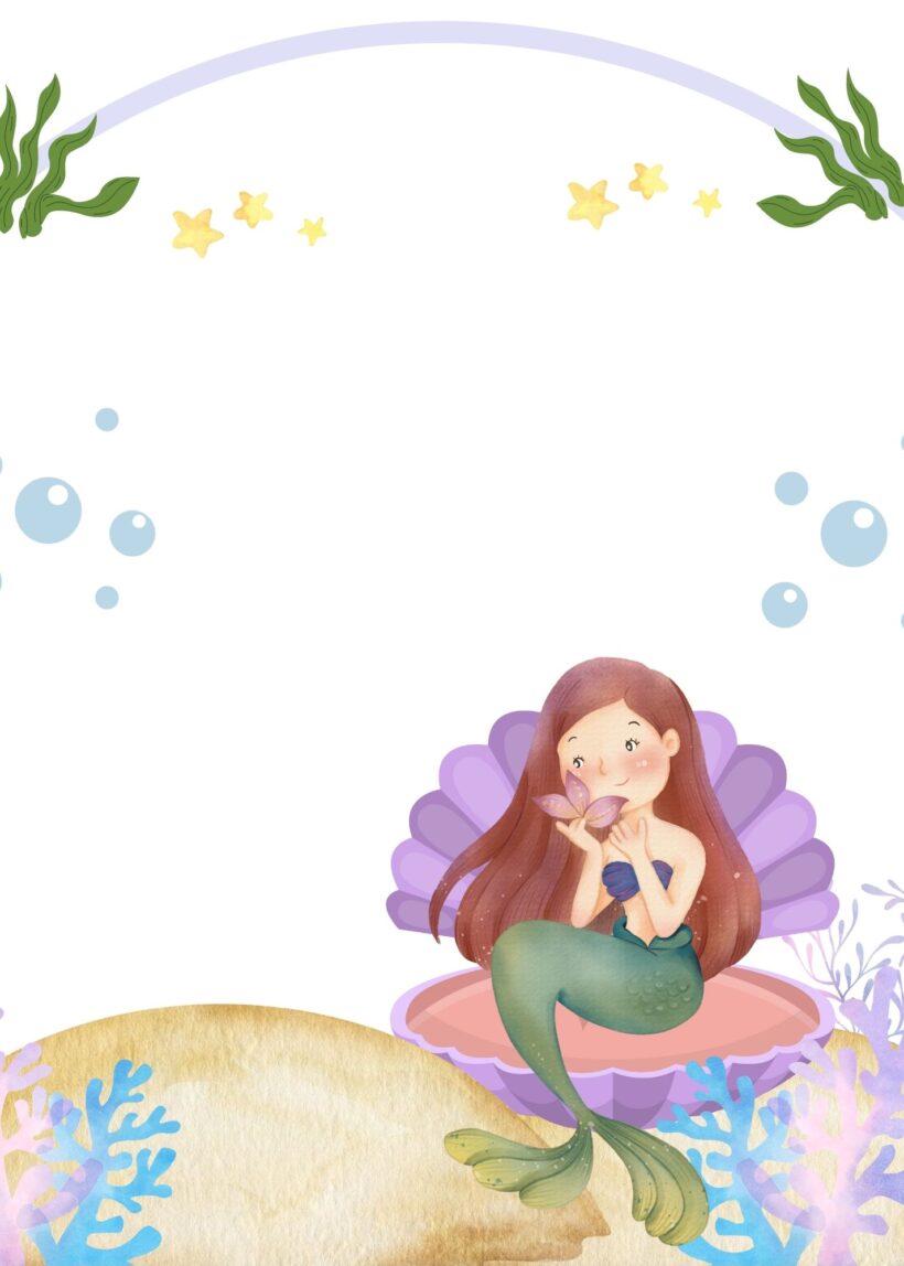 Blank Mermaid Pearl Birthday Invitation Templates One