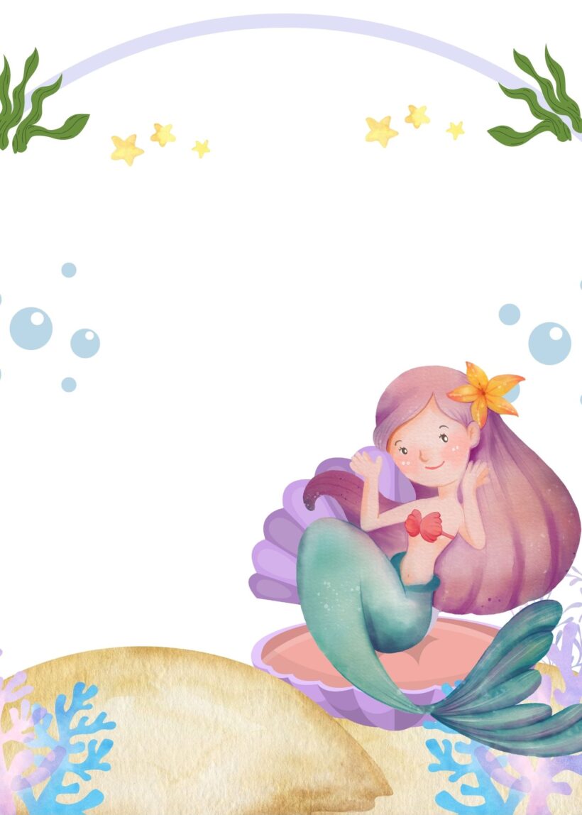 Blank Mermaid Pearl Birthday Invitation Templates Six