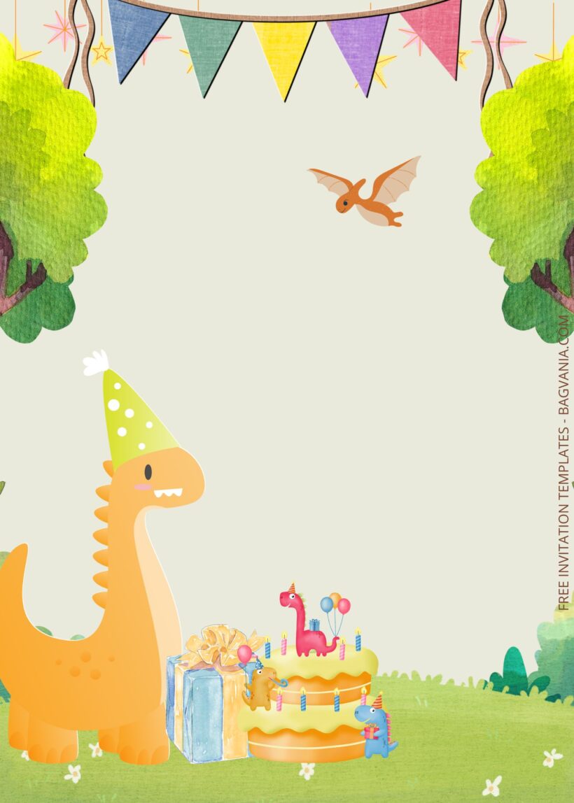 Blank Dino Party Birthday Invitation Templates Four
