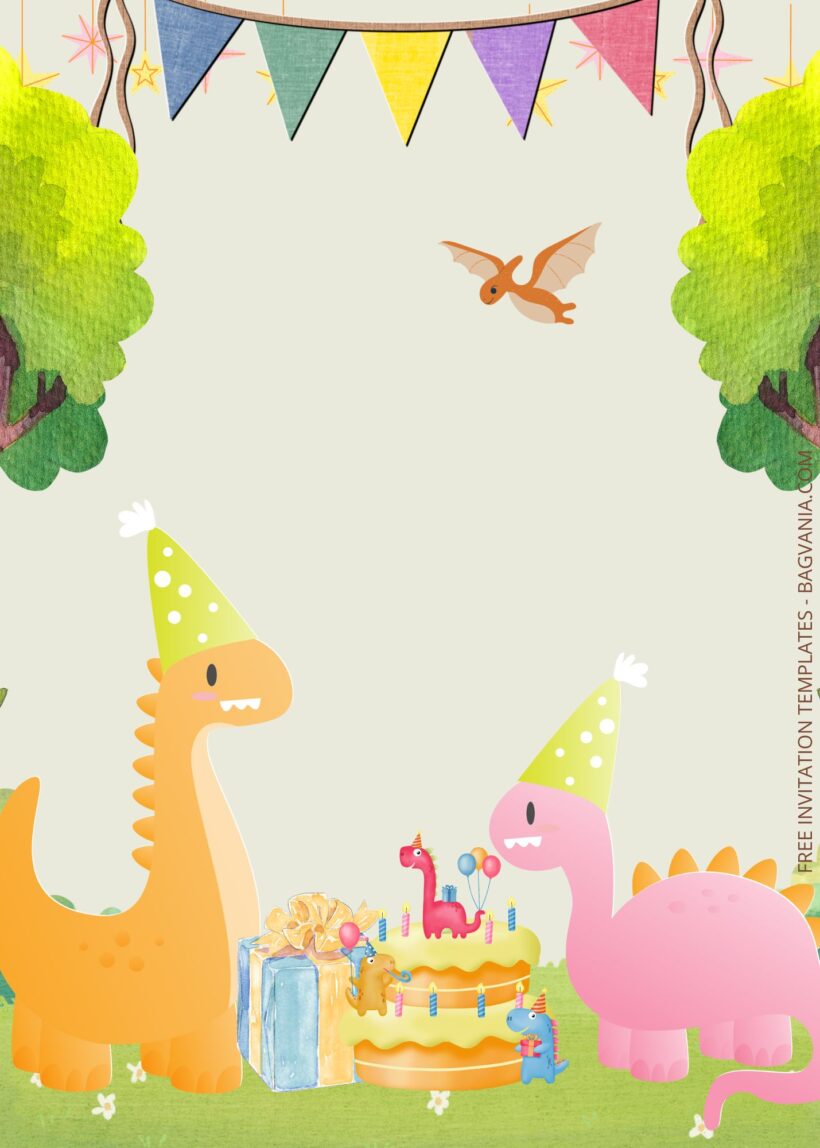 Blank Dino Party Birthday Invitation Templates Three