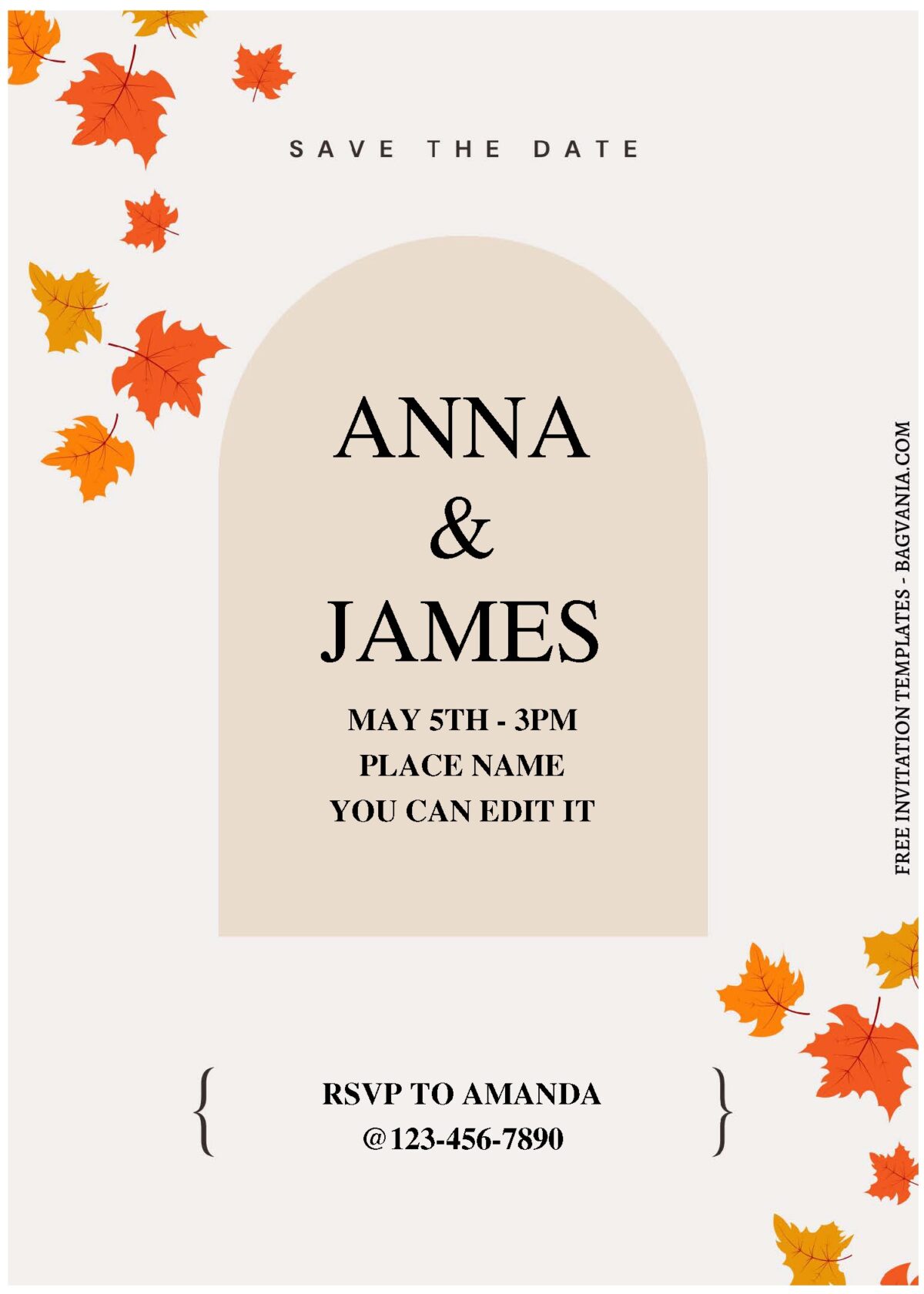 (Free Editable PDF) Aesthetic Autumn Leaves Wedding Invitation Templates C