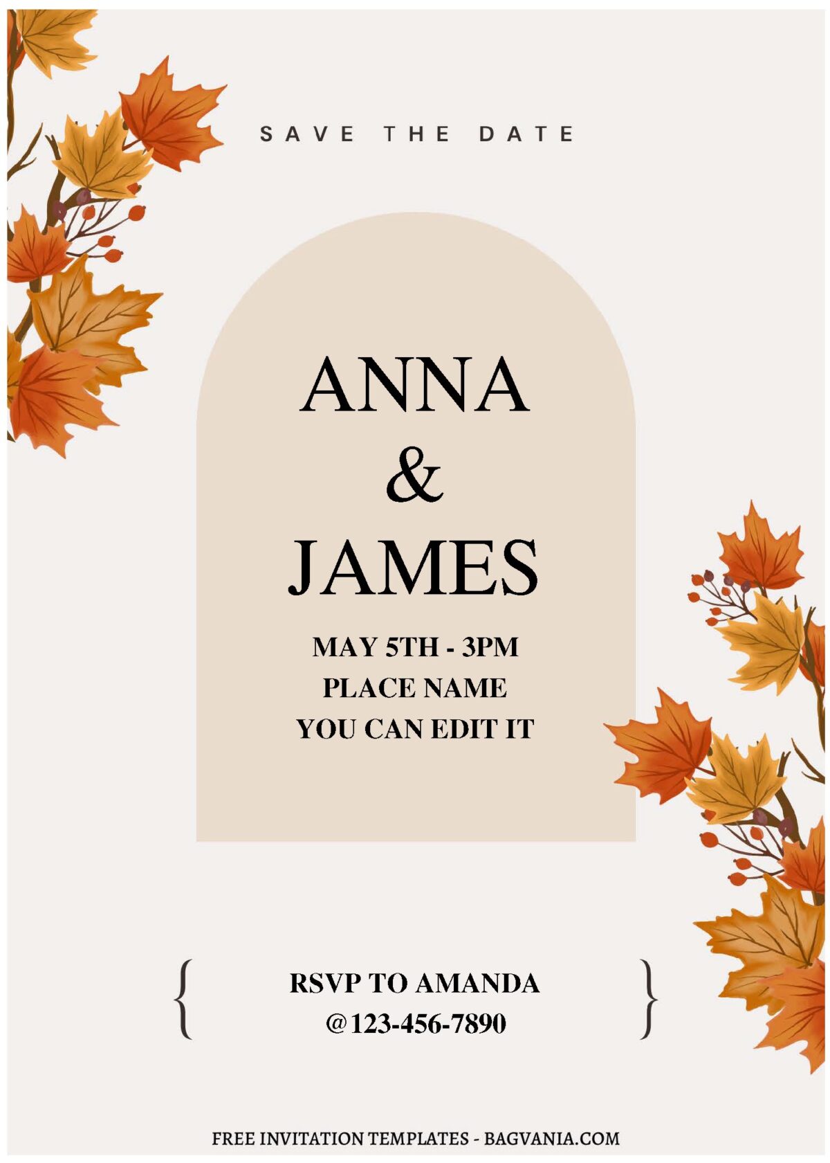 (Free Editable PDF) Aesthetic Autumn Leaves Wedding Invitation Templates A
