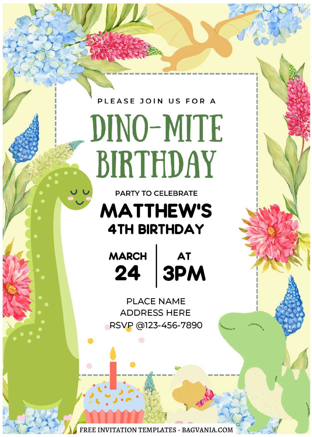 (Free Editable PDF) Bright Colorful Dinosaur Birthday Invitation Templates A