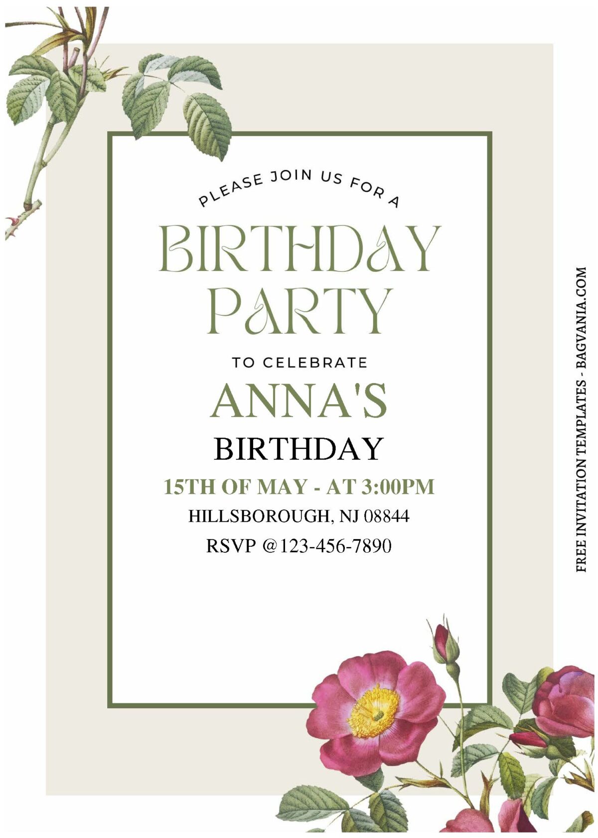 (Free Editable PDF) Blossoming Garden Edge Birthday Invitation Templates C