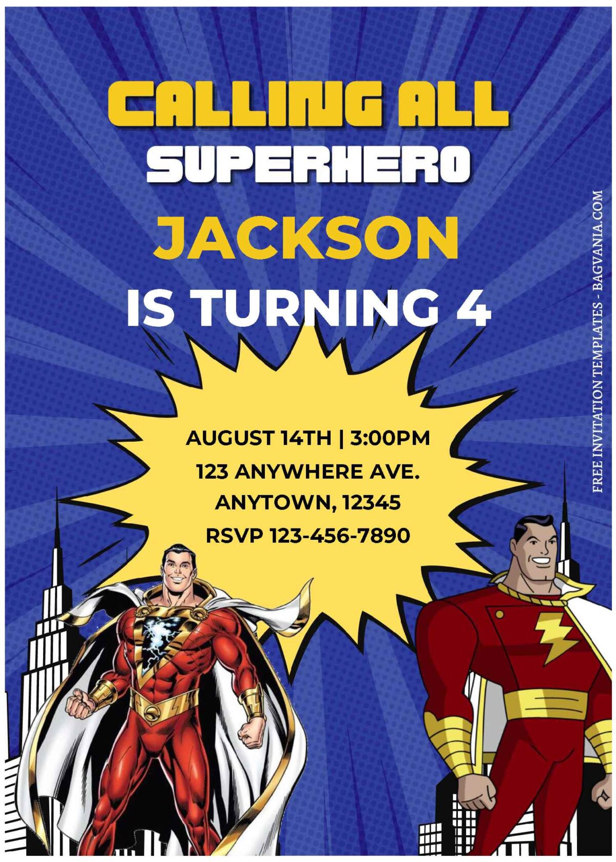(Free Editable PDF) Unleash The Fun DC Shazam Birthday Invitation Templates A