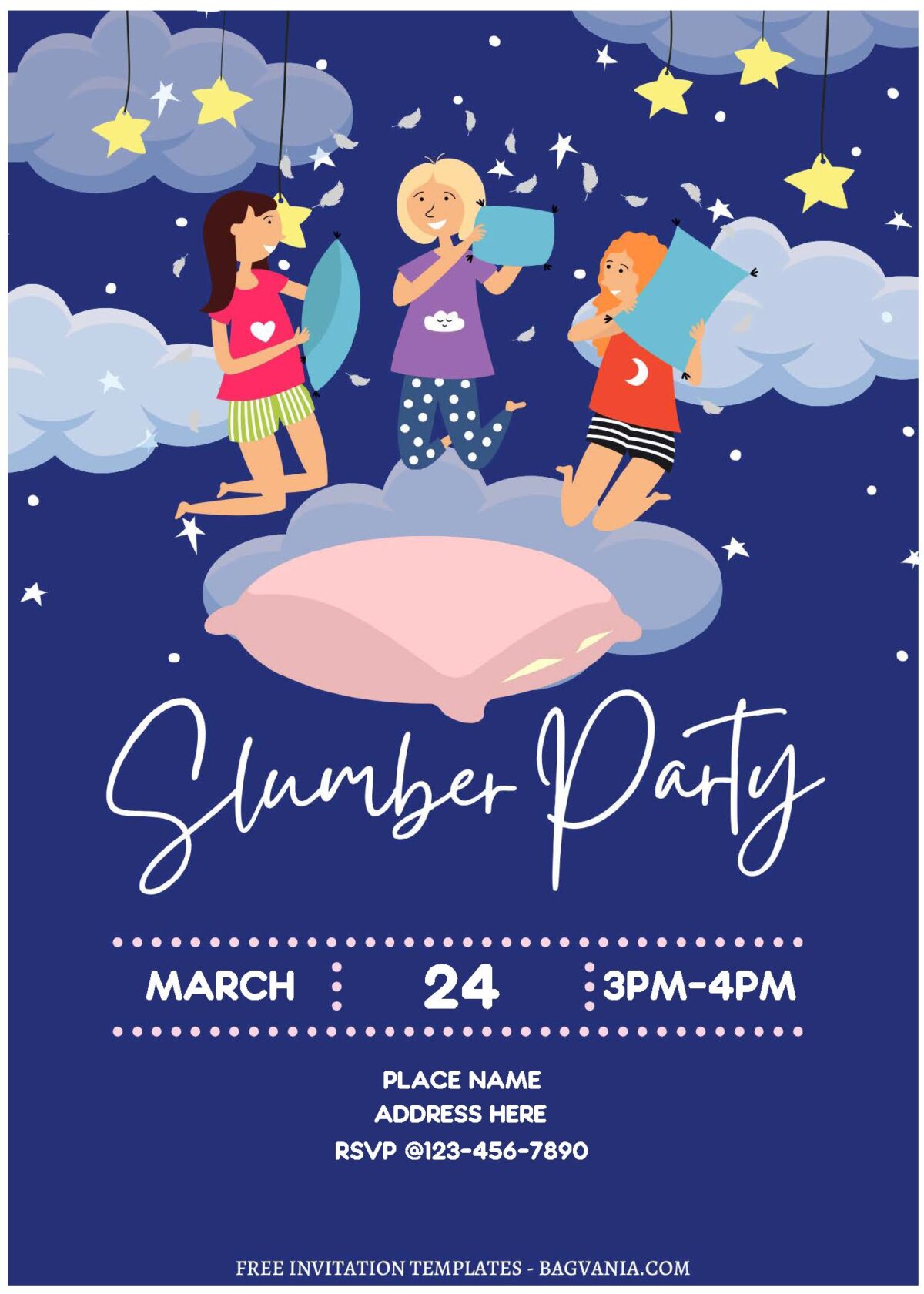(Free Editable PDF) Starry Night Slumber Birthday Party Invitation Templates C