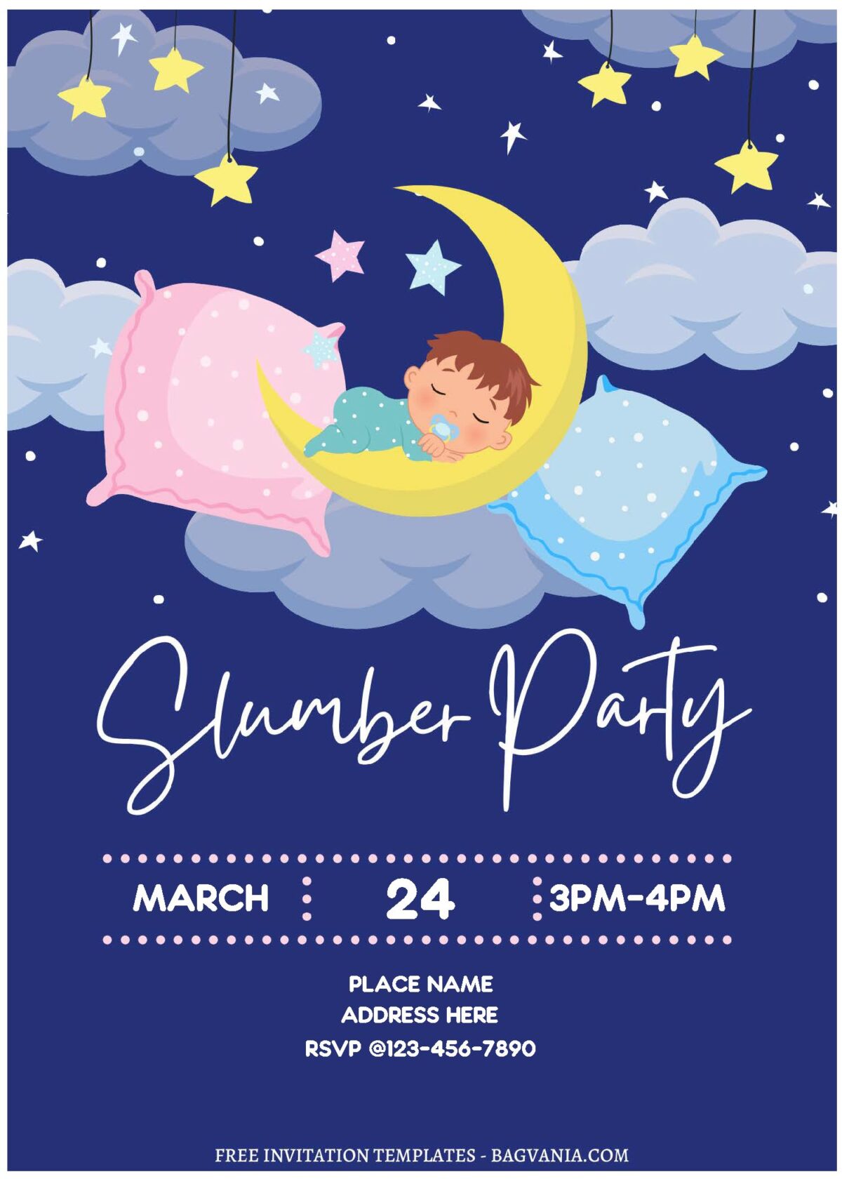 (Free Editable PDF) Starry Night Slumber Birthday Party Invitation Templates A