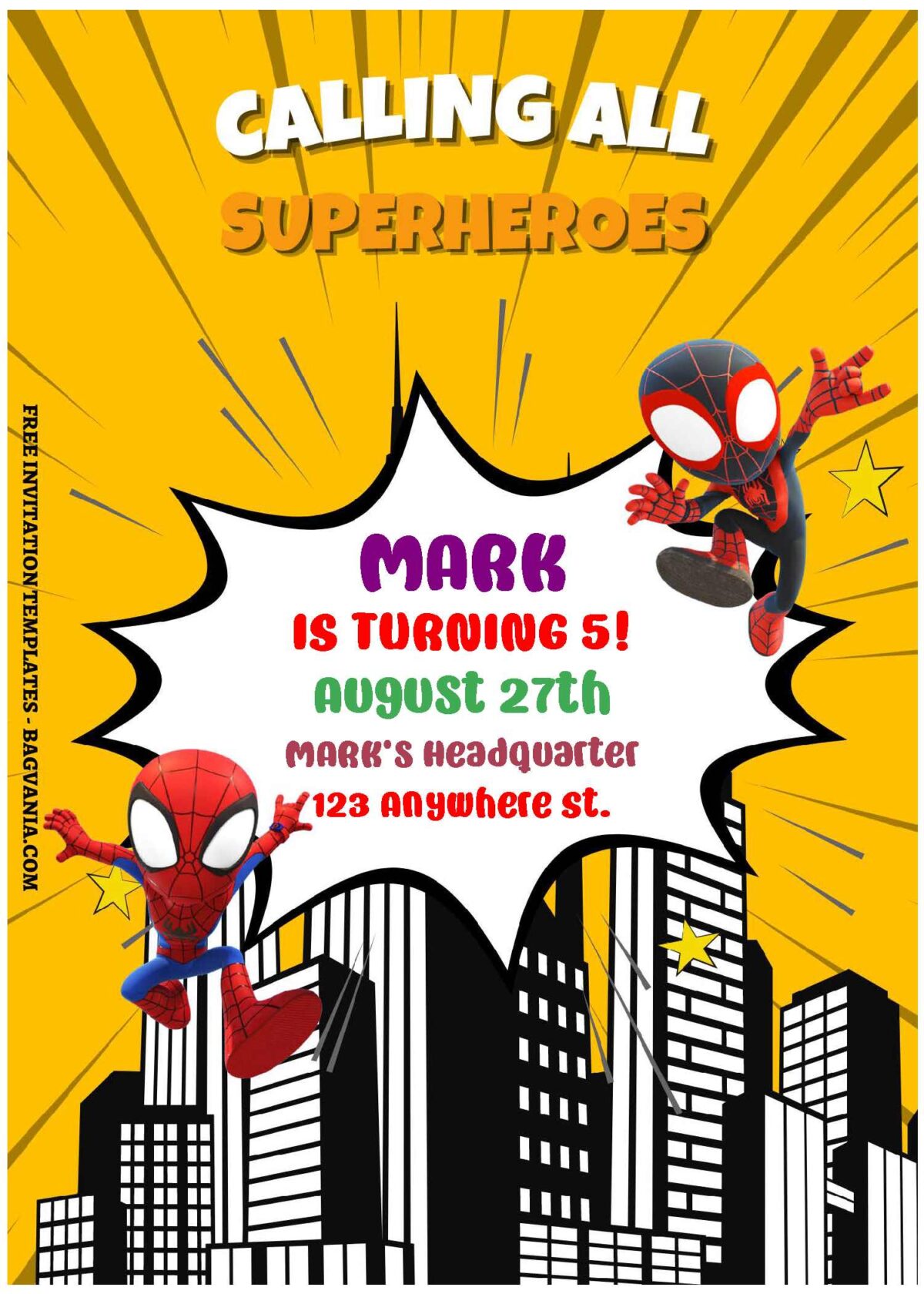(Free Editable PDF) Comic Spiderman Across The Spiderverse Birthday Invitation Templates C