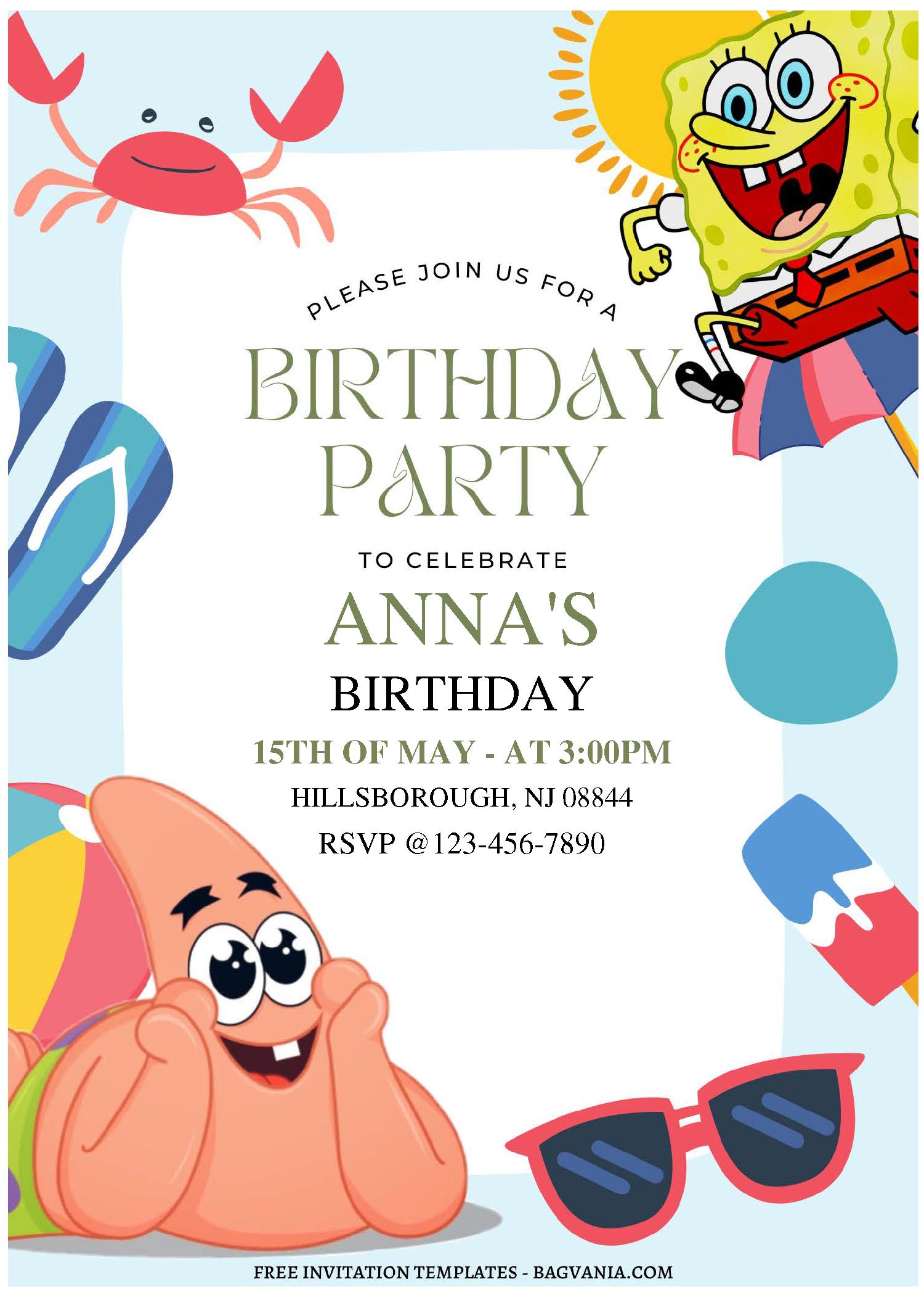 Free Editable PDF) SpongeBob & Friends Summer Birthday Invitation