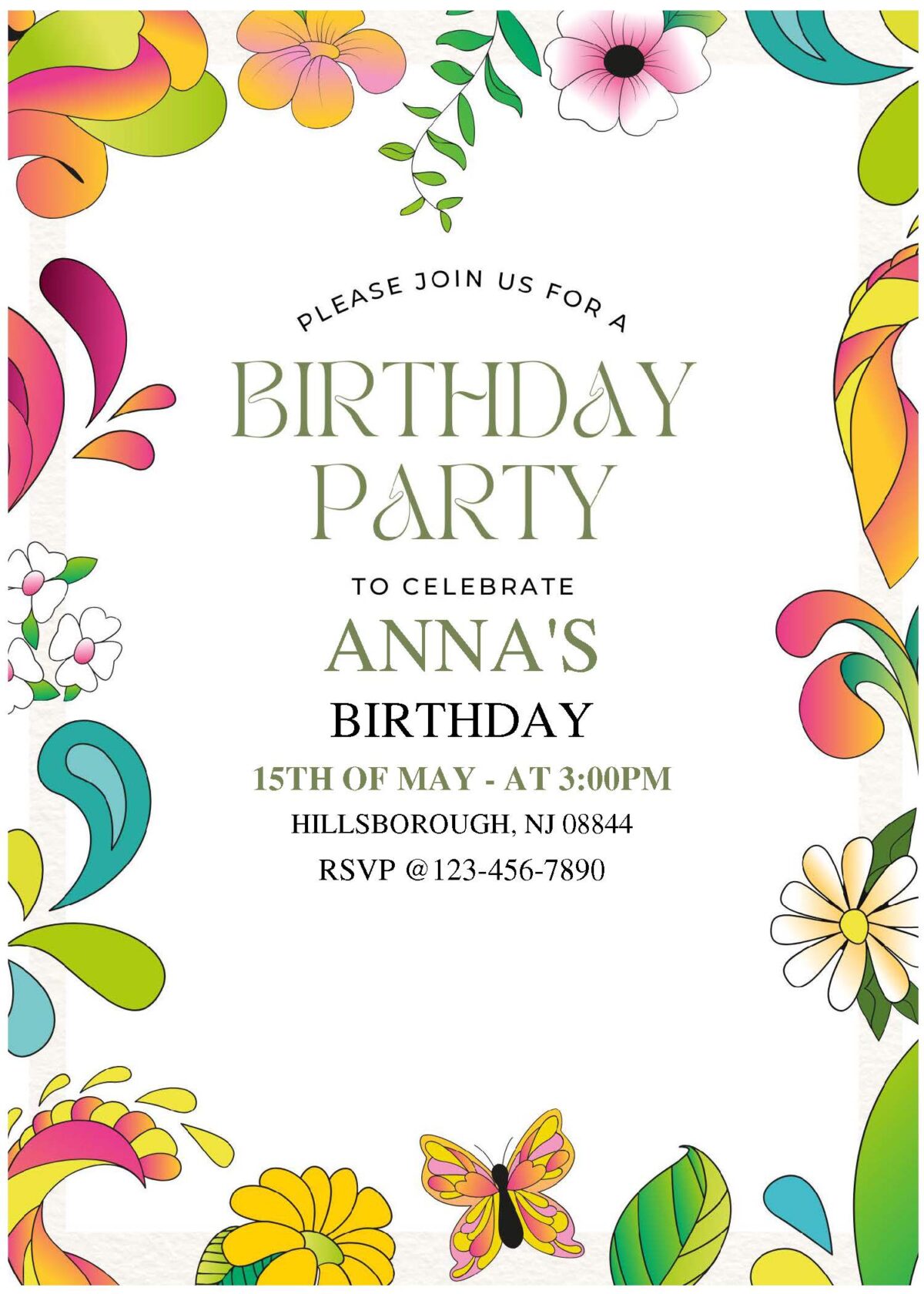 (Free Editable PDF) Creative Hand Drawn Floral Birthday Invitation Templates C