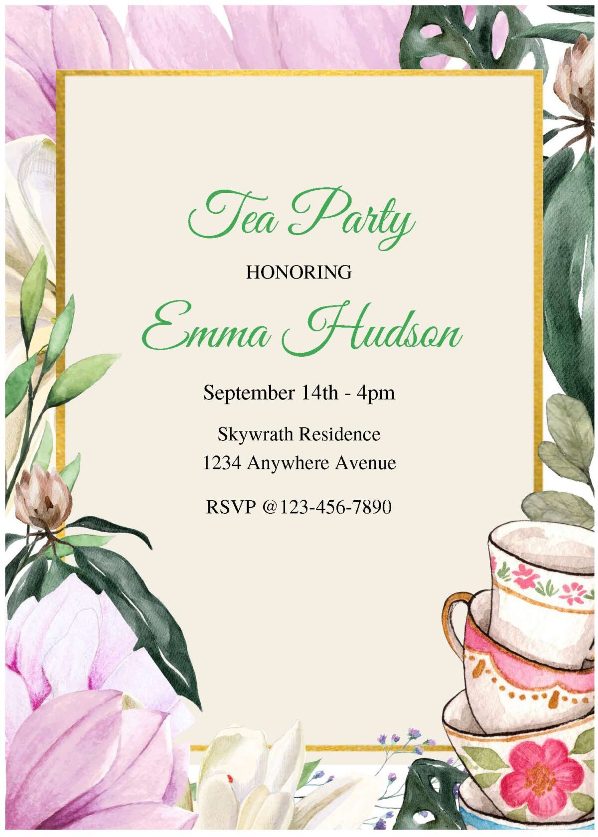 (Free Editable PDF) Blissful Garden Tea Birthday Party Invitation Templates C