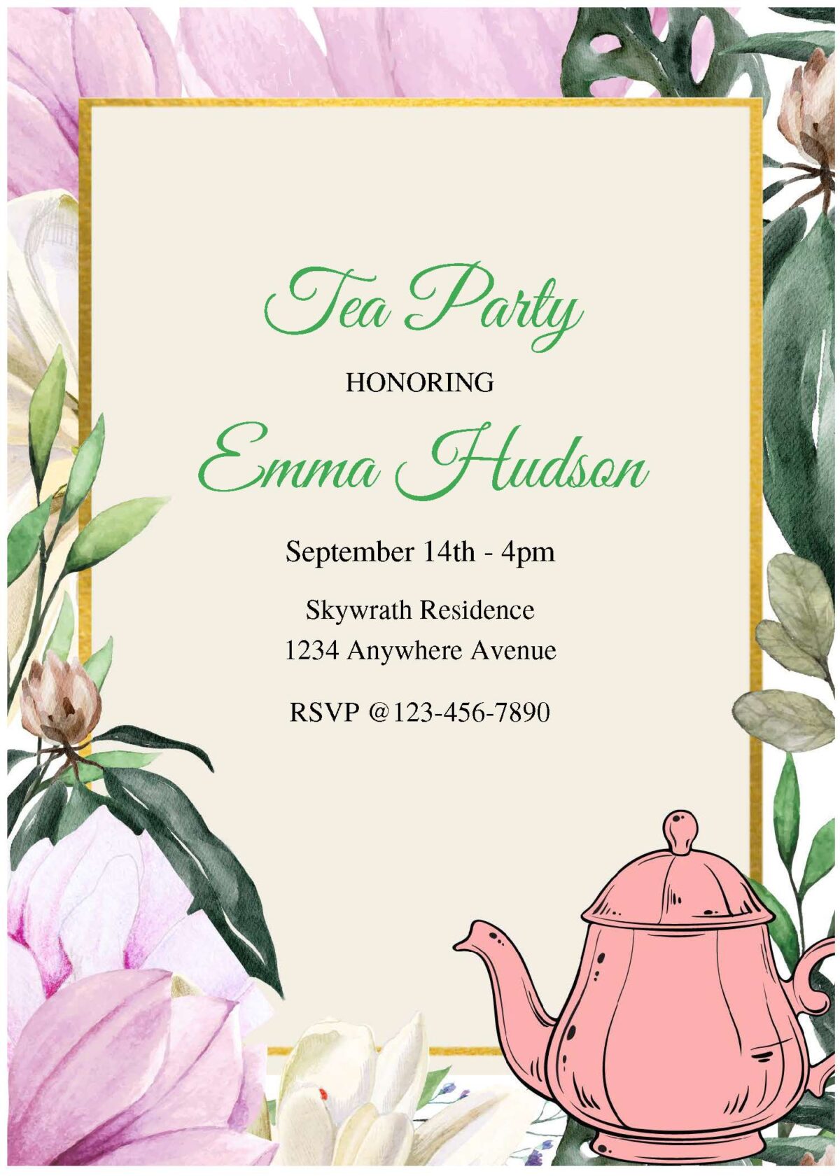 (Free Editable PDF) Blissful Garden Tea Birthday Party Invitation Templates A