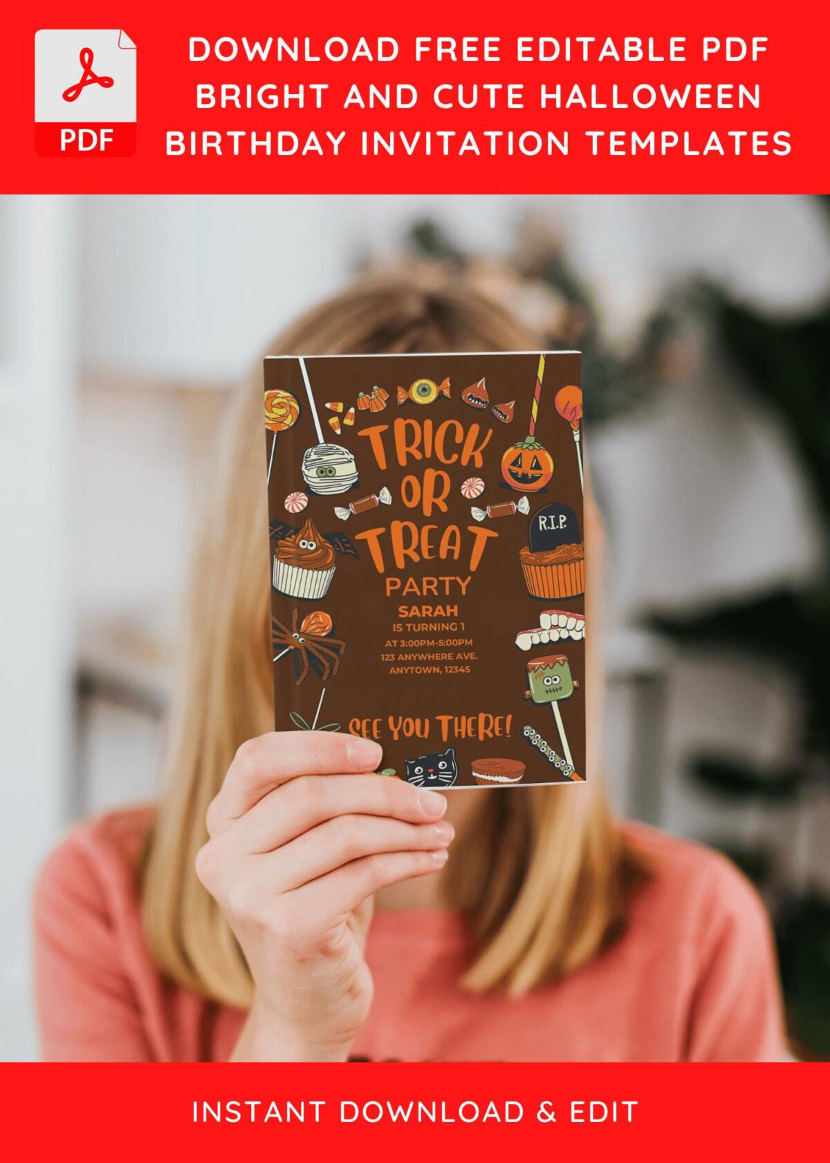 (Free Editable PDF) Halloween Trick Or Treat Birthday Invitation Templates J