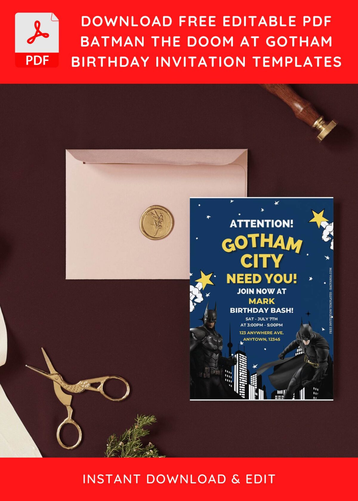 (Free Editable PDF) Gotham City Batman Birthday Invitation Templates I