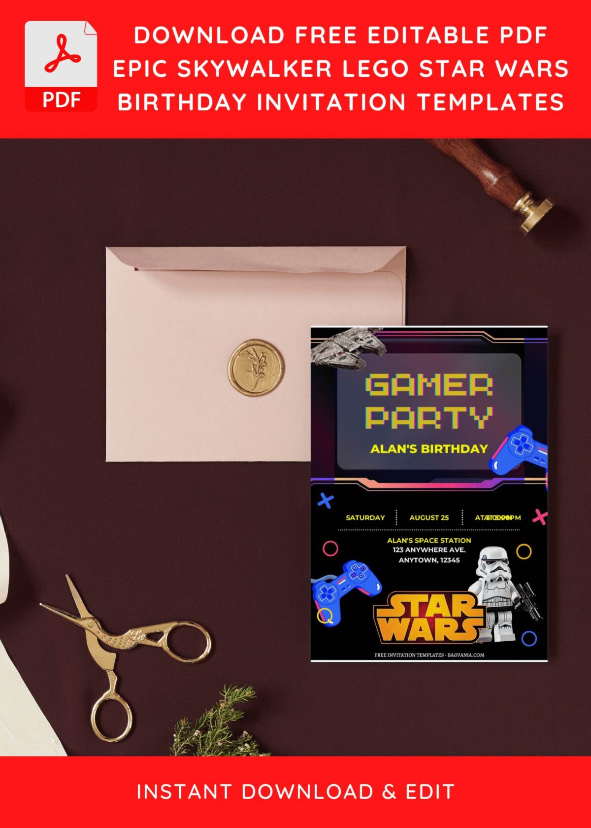 (Free Editable PDF) Lego Star Wars Gamer Birthday Party Invitation Templates I