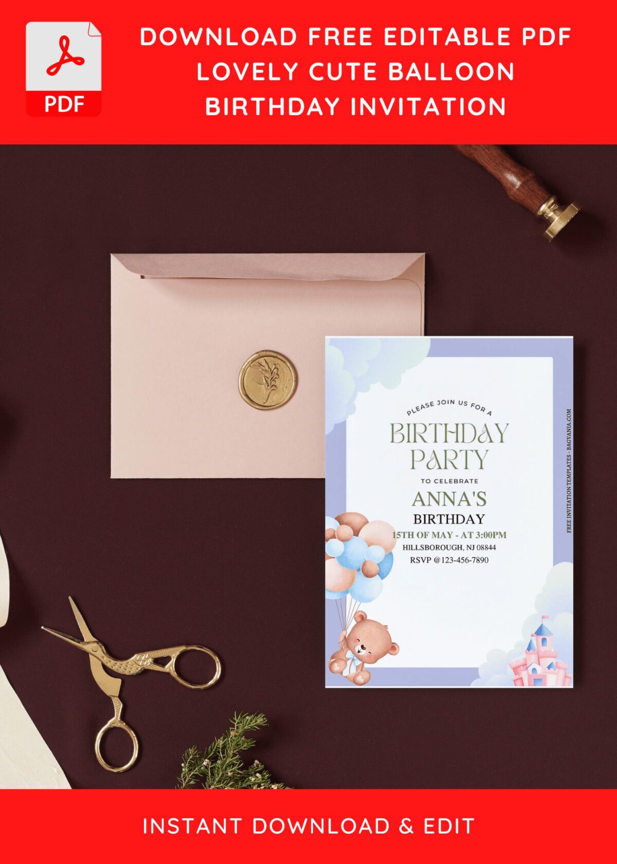 (Free Editable PDF) Balloon And Castle Birthday Invitation Templates I
