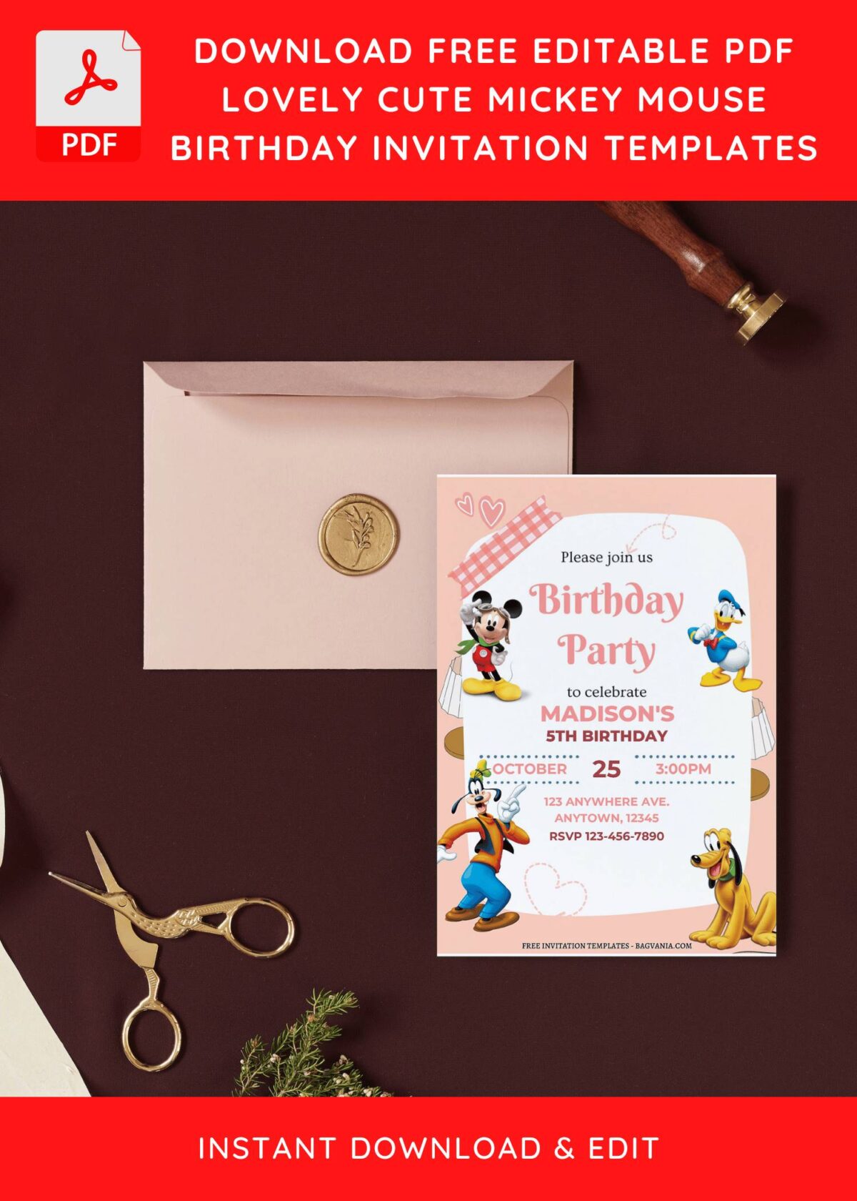 (Free Editable PDF) Mickey Mouse Clubhouse Kids Birthday Invitation Templates I