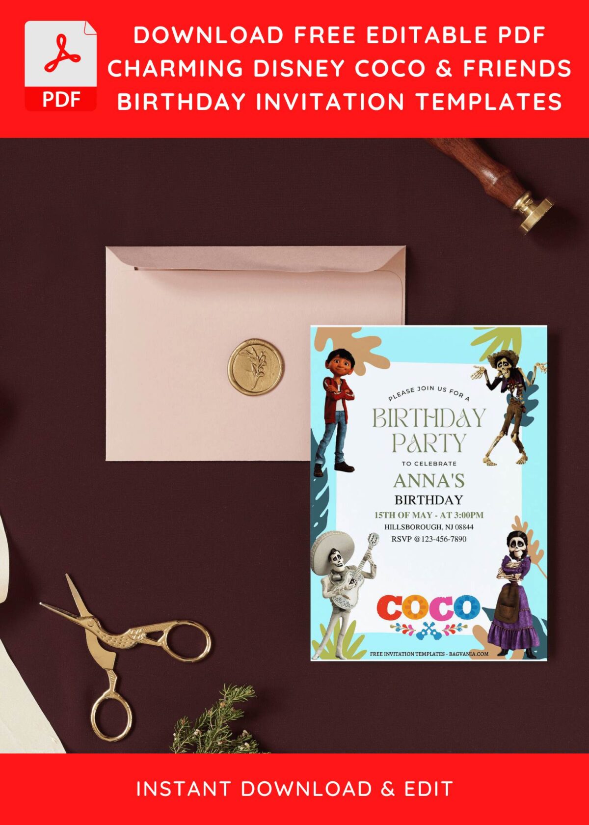 (Free Editable PDF) Summer Fiesta Disney Coco Birthday Invitation Templates I