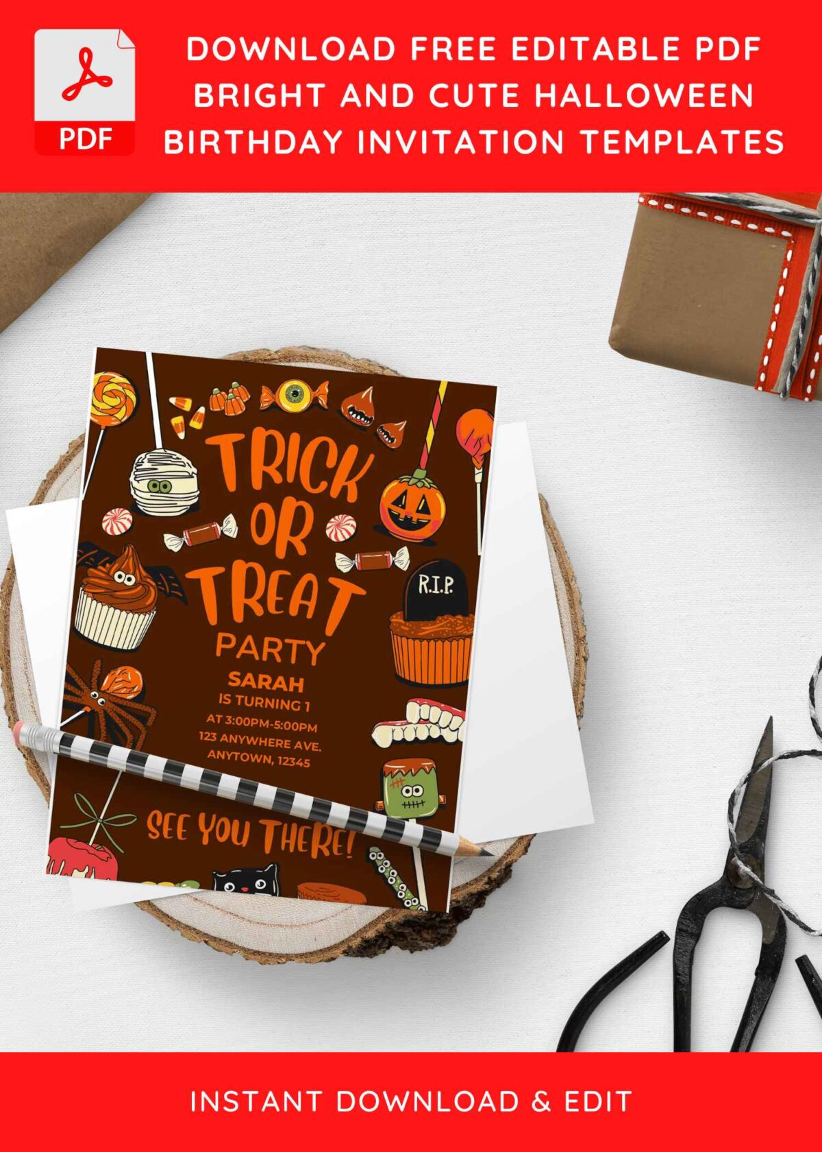 (Free Editable PDF) Halloween Trick Or Treat Birthday Invitation Templates H