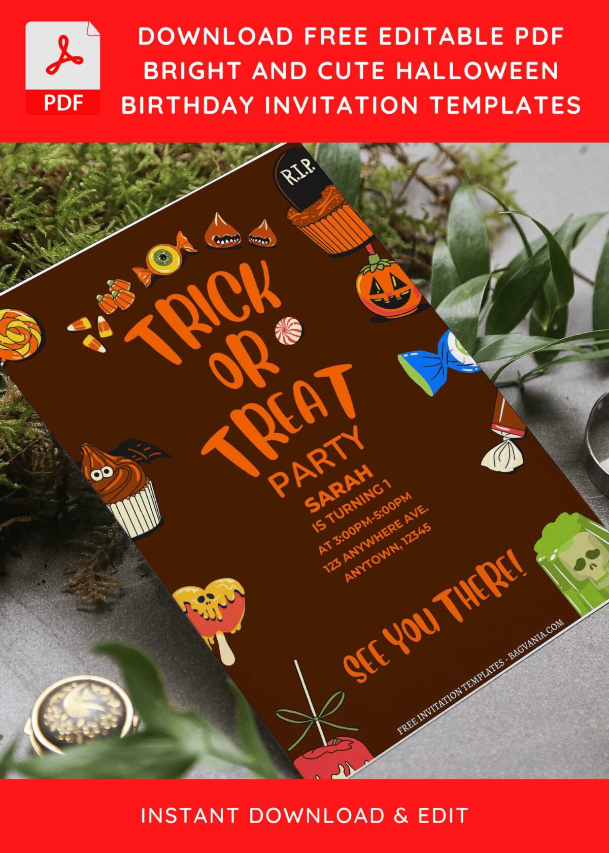 (Free Editable PDF) Halloween Trick Or Treat Birthday Invitation Templates F