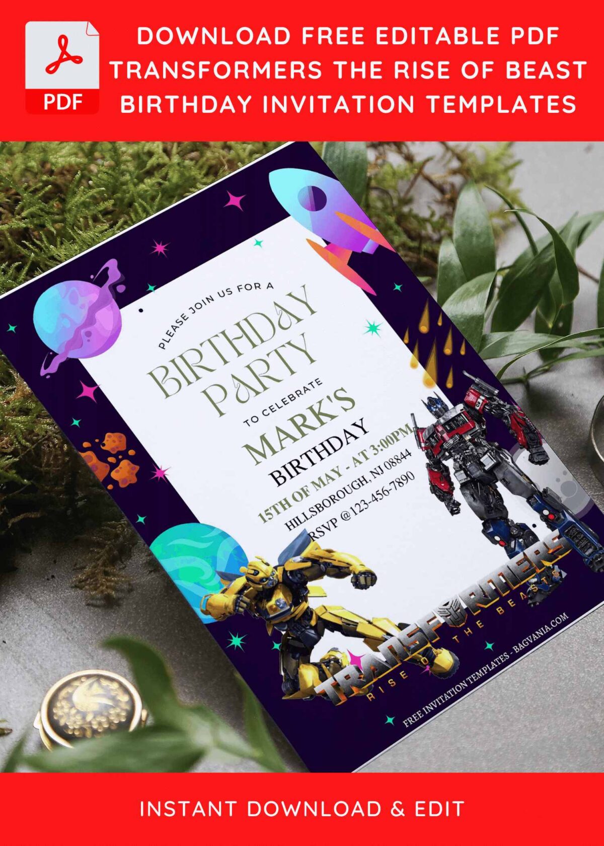 (Free Editable PDF) Epic Transformers Boys Birthday Invitation Templates with Bumble Bee