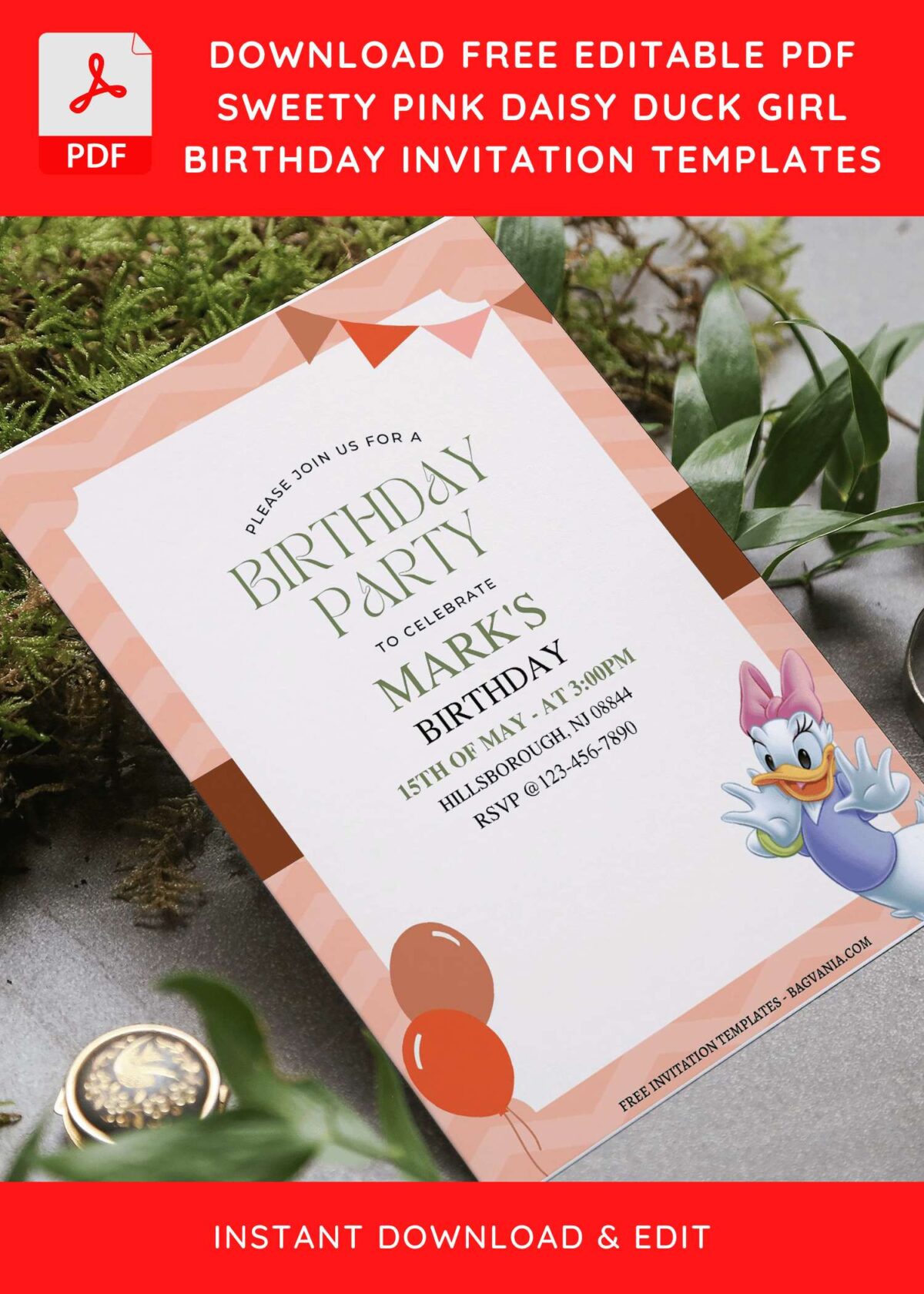 (Free Editable PDF) Cute & Chic Disney Daisy Duck Birthday Invitation Templates F