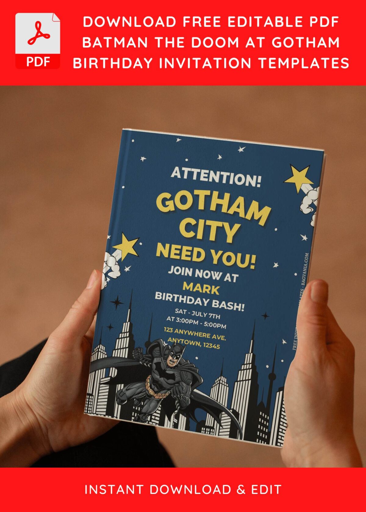 (Free Editable PDF) Gotham City Batman Birthday Invitation Templates E