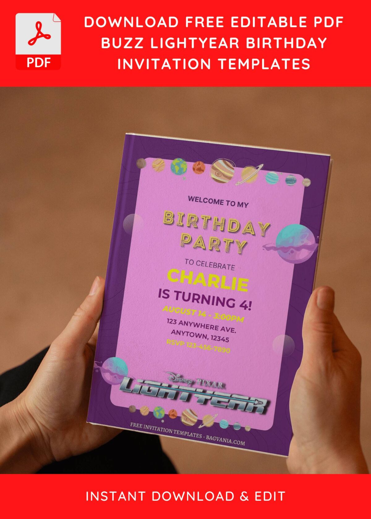 (Free Editable PDF) Buzz Lightyear Space Themed Kids Birthday Invitation Templates E