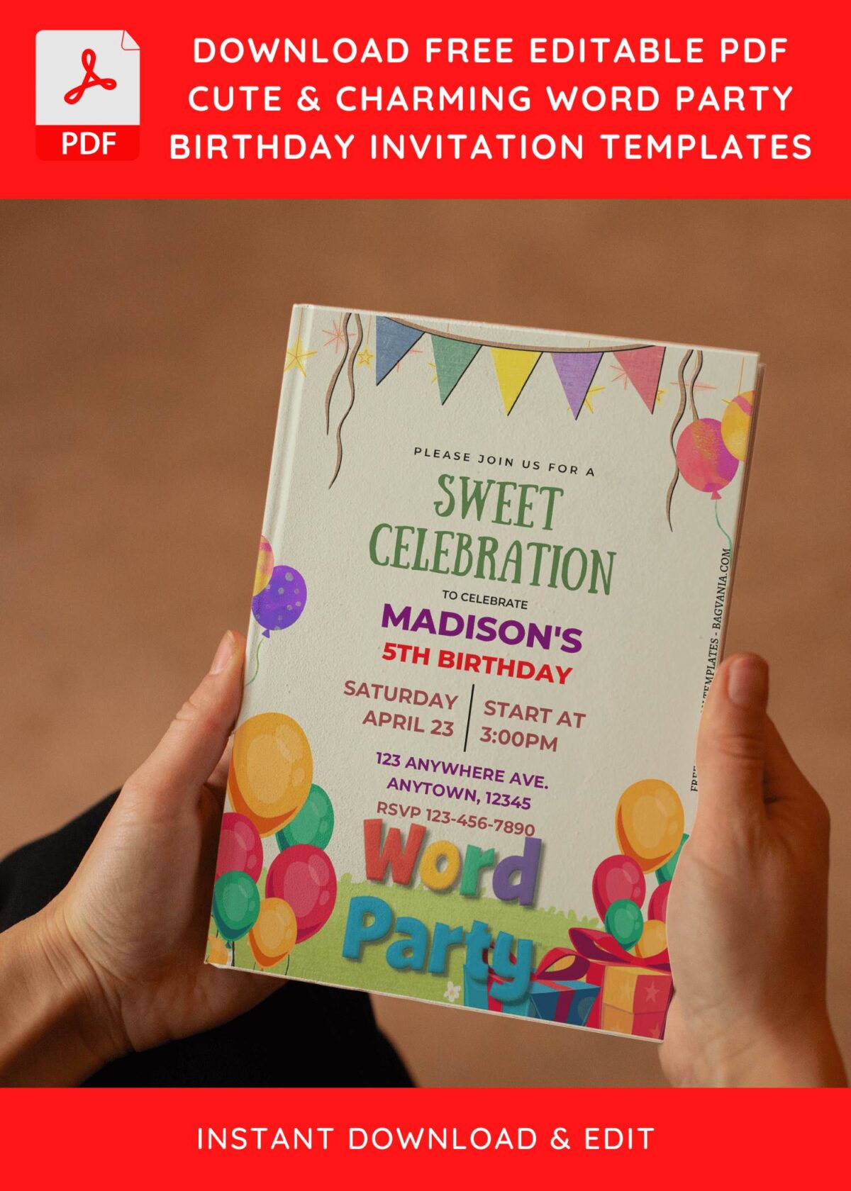 (Free Editable PDF) Charming Word Party Themed Birthday Invitation Templates E