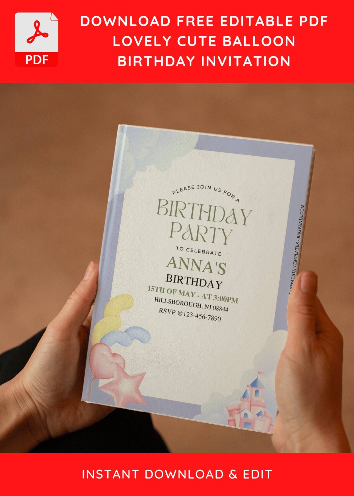 (Free Editable PDF) Balloon And Castle Birthday Invitation Templates E