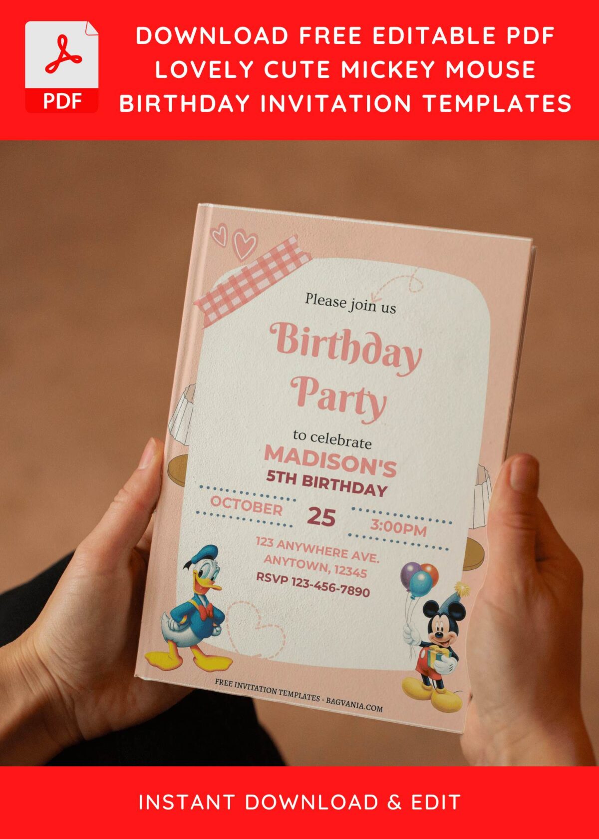 (Free Editable PDF) Mickey Mouse Clubhouse Kids Birthday Invitation Templates E