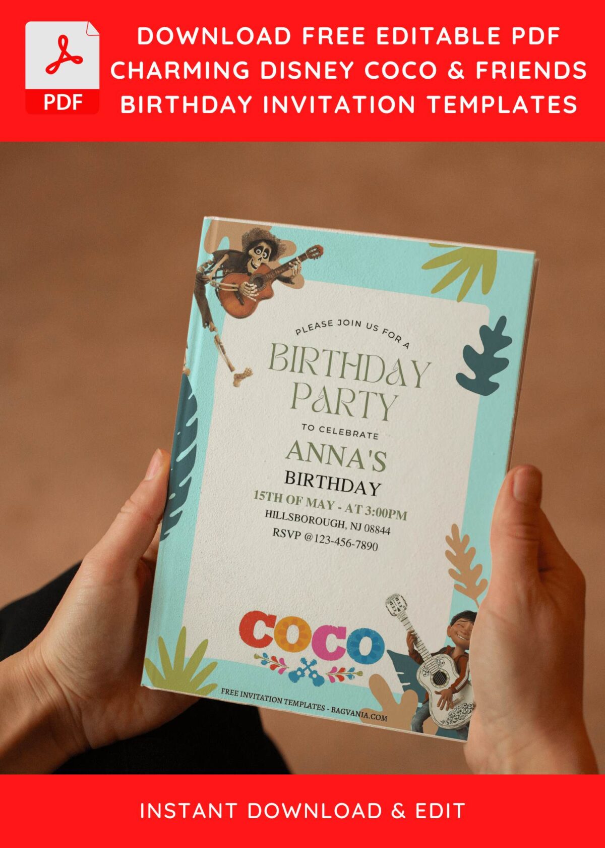 (Free Editable PDF) Summer Fiesta Disney Coco Birthday Invitation Templates E